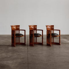 Frank Lloyd Wright "Barrel" Chairs for Cassina, Black Leather, 1937, Set of 3
