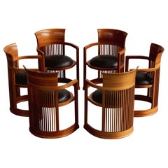 Sedie "Barrel" di Frank Lloyd Wright per Cassina, pelle nera, 1937, set di 6 pezzi