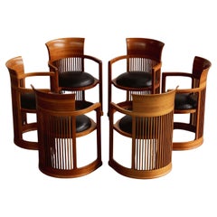 Frank Lloyd Wright "Barrel" Chairs for Cassina, Black Leather, 1937, Set of 6