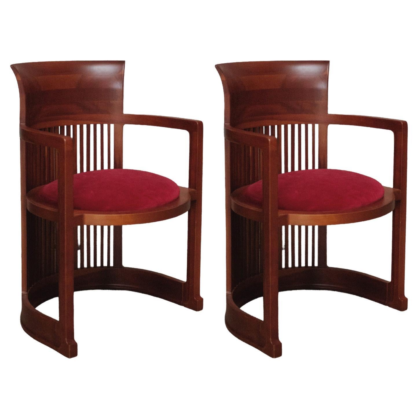 Frank Lloyd Wright "Barrel" Chairs for Cassina, Burgundy Velvet, 1937, Set of 2 in vendita