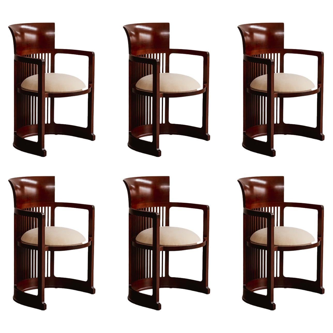 Chaises "Barrel" de Frank Lloyd Wright pour Cassina, velours ivoire, 1937, ensemble de 6 pièces en vente