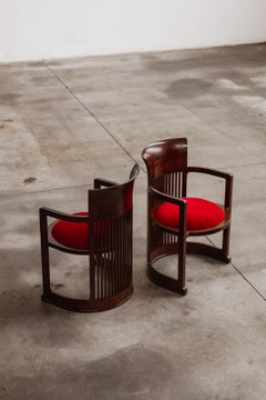 Frank Lloyd Wright "Barrel" Chairs for Cassina, Red Velvet, 1937, Set of 2