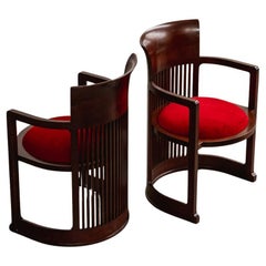 Frank Lloyd Wright "Barrel" Chairs for Cassina, Red Velvet, 1937, Set of 2