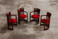 Frank Lloyd Wright "Barrel" Chairs for Cassina, Red Velvet, 1937, Set of 4
