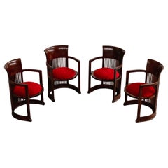 Frank Lloyd Wright "Barrel" Chairs for Cassina, Red Velvet, 1937, Set of 4