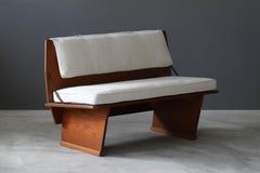 Frank Lloyd Wright Bench from Unitarian Church, Pine Plywood, Steel, Fabric 1951