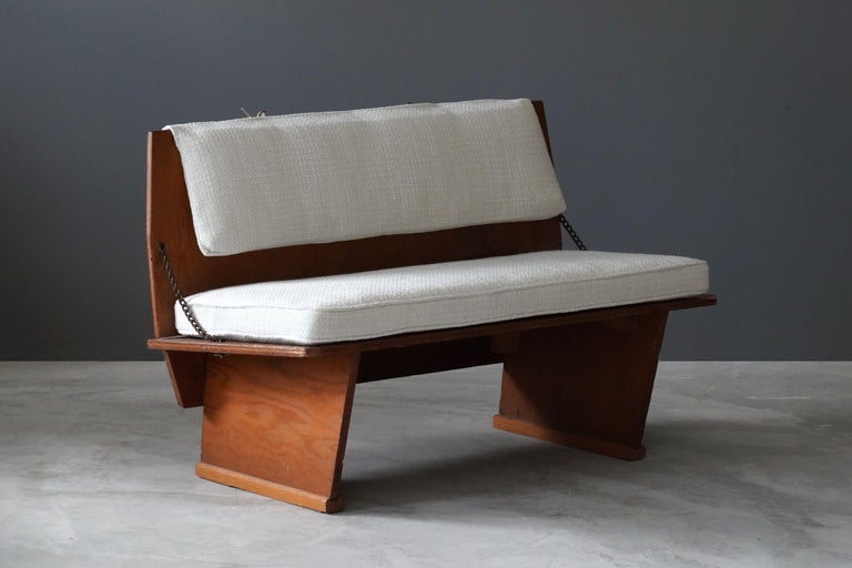 Frank Lloyd Wright Bench from Unitarian Church, Pine Plywood, Steel