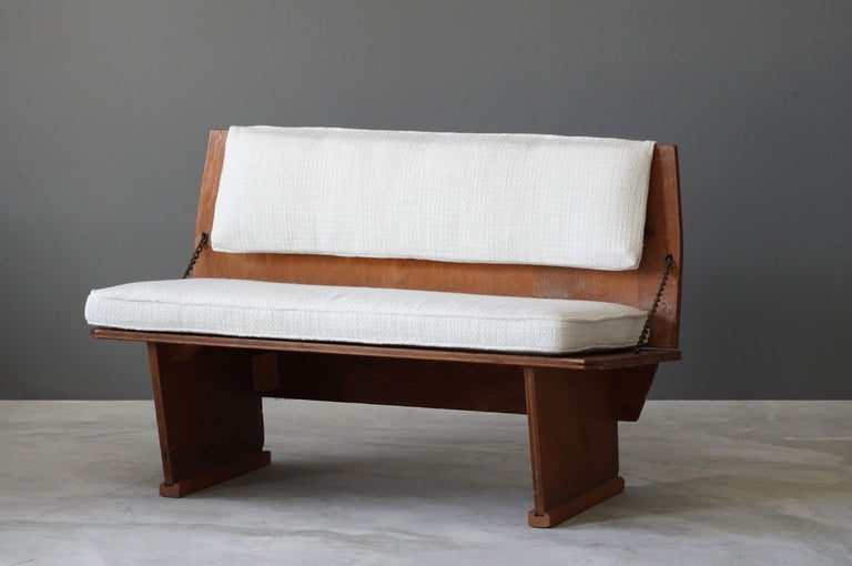 Frank Lloyd Wright Bench from Unitarian Church, Pine Plywood, Steel