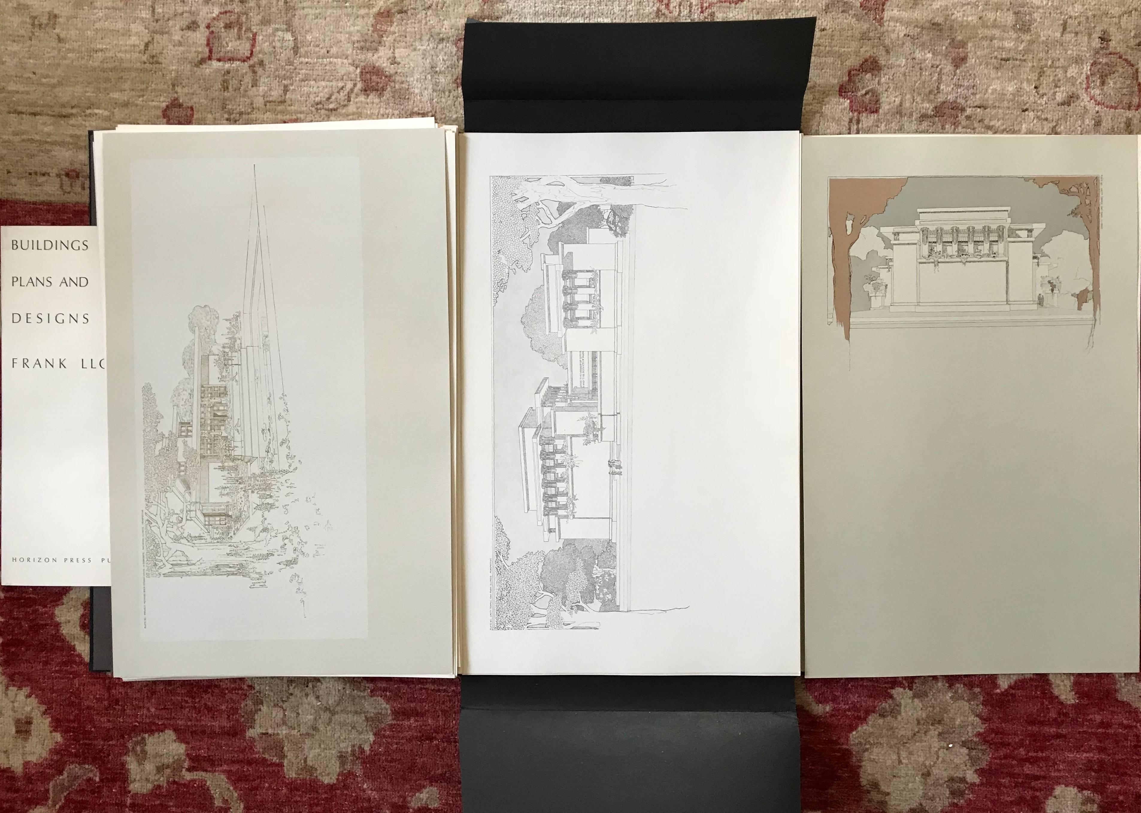 Frank Lloyd Wright Buildings Plans and Designs Large 100 Plate Lithographs In Excellent Condition In Dallas, TX