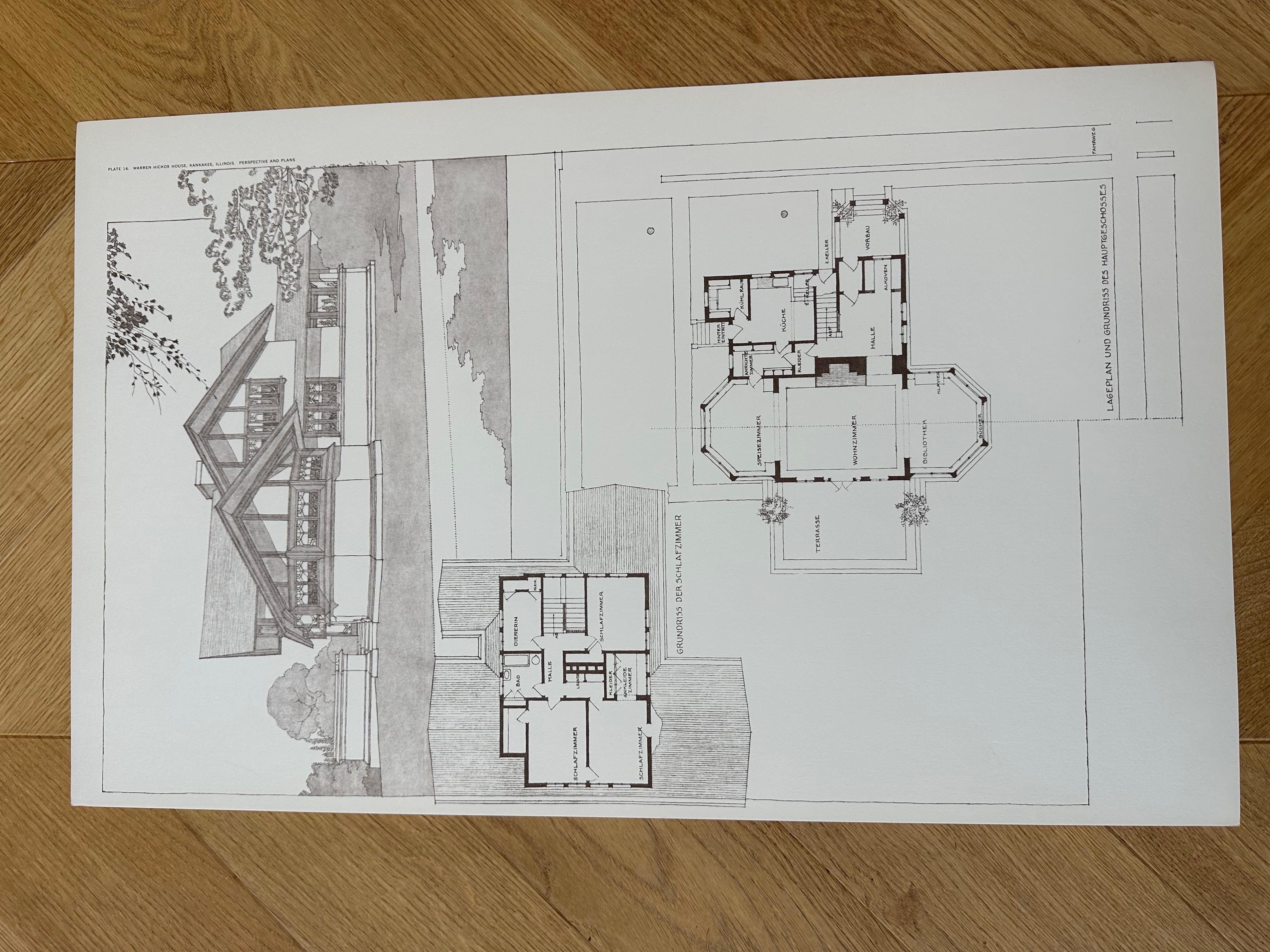 Baupläne und -designs von Frank Lloyd Wright  Große Plattenlithografien (Papier) im Angebot