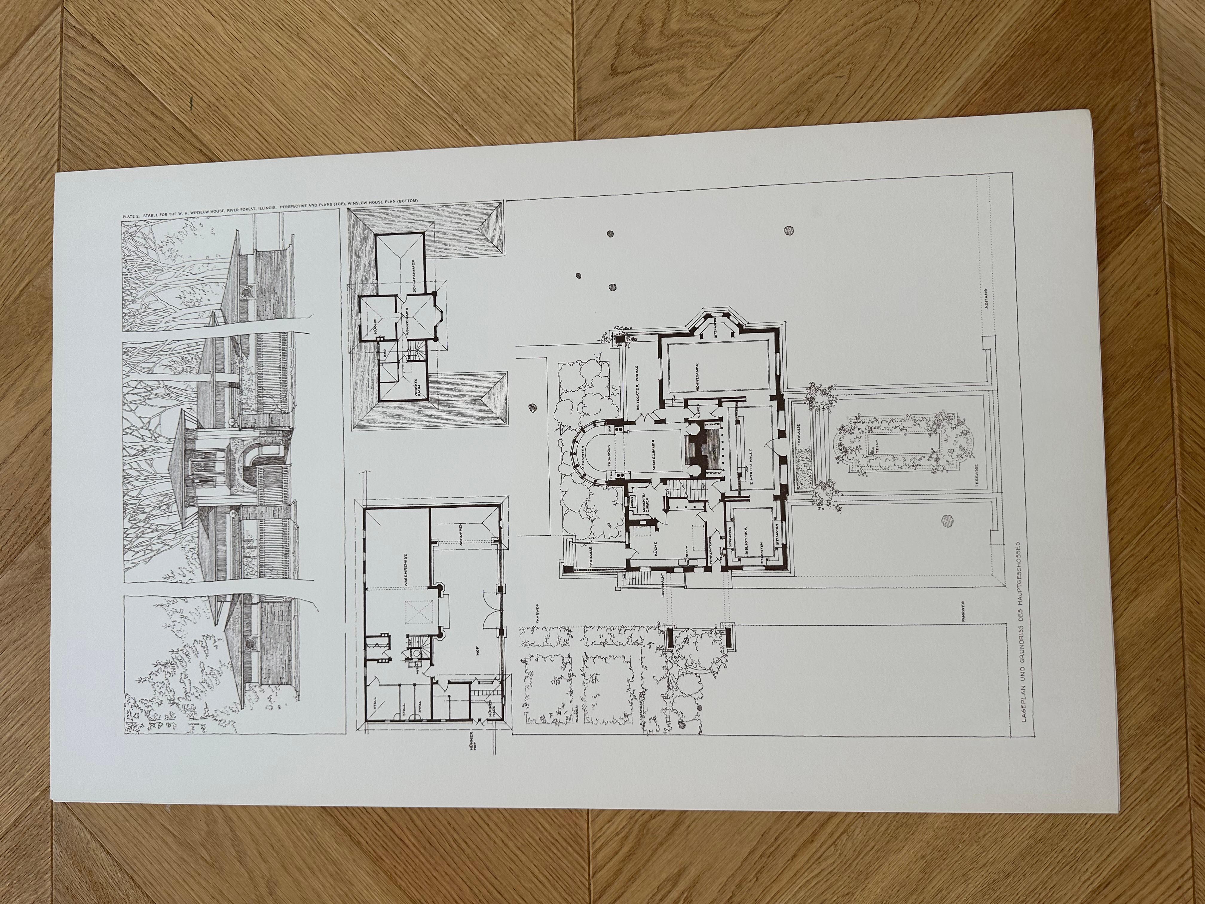 Baupläne und -designs von Frank Lloyd Wright  Große Plattenlithografien im Angebot 1