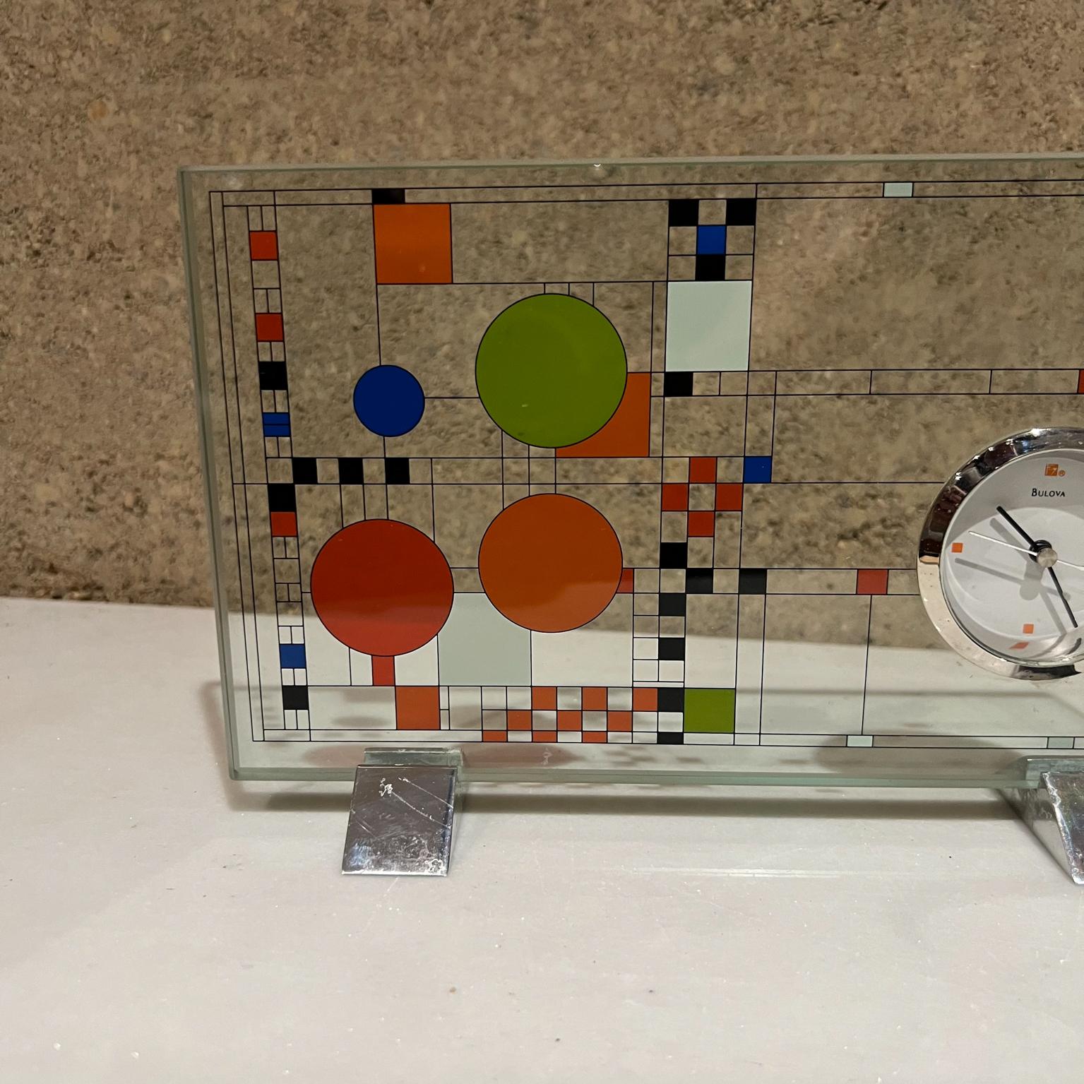 Mid-Century Modern Frank Lloyd Wright + Bulova Glass Desk Clock Coonley Playhouse Adaptation