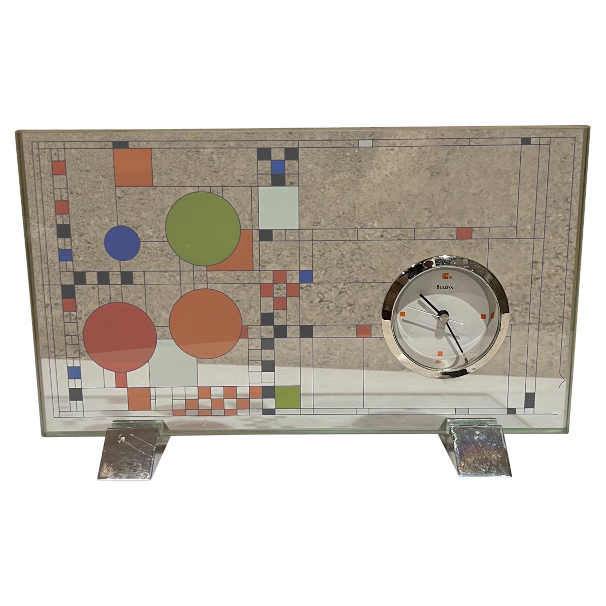 Frank Lloyd Wright + Bulova Glass Desk Clock Coonley Playhouse Adaptation