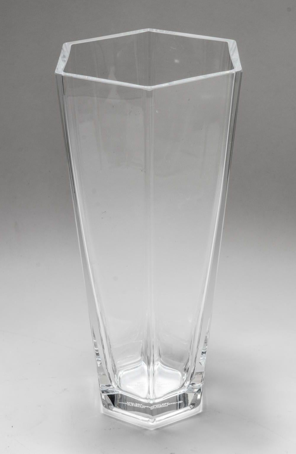 American Frank Lloyd Wright by TIFFANY Crystal Clear Vase 1986 with Box