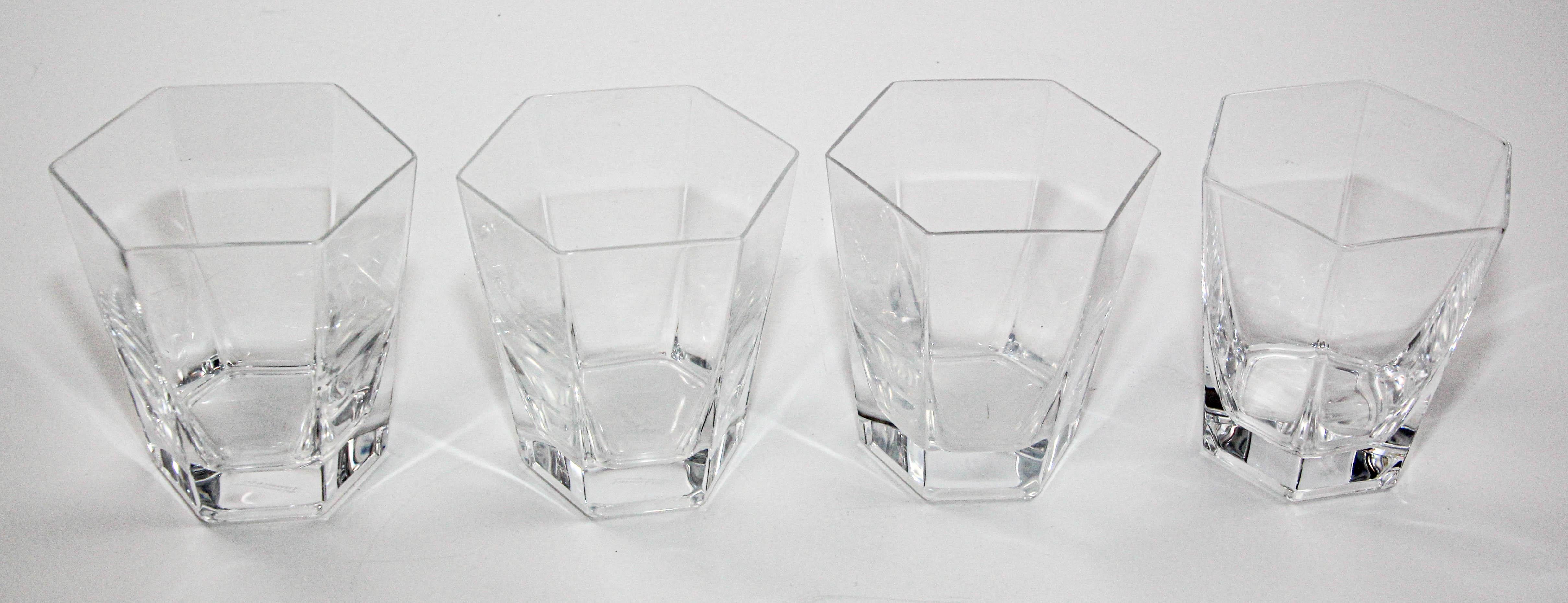 Frank Lloyd Wright by TIFFANY Crystal Old Fashioned Glasses Barware set of 4 In Good Condition For Sale In North Hollywood, CA