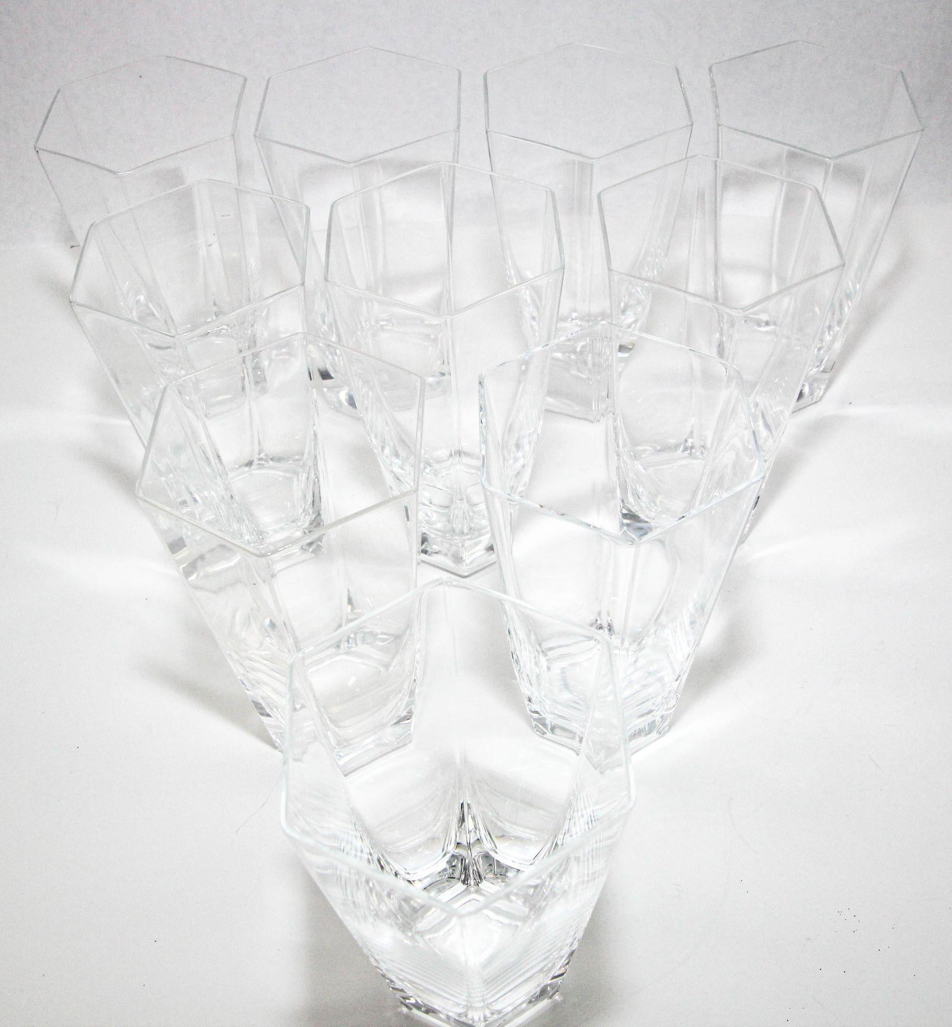 Frank Lloyd Wright by TIFFANY Crystal Tumbler Highball Glasses Barware Set of 8 In Good Condition For Sale In North Hollywood, CA