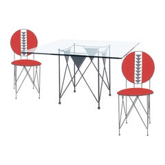 Frank Lloyd Wright Cassina Midway 2 & 3 Enameled Steel Square Dining Set Grey