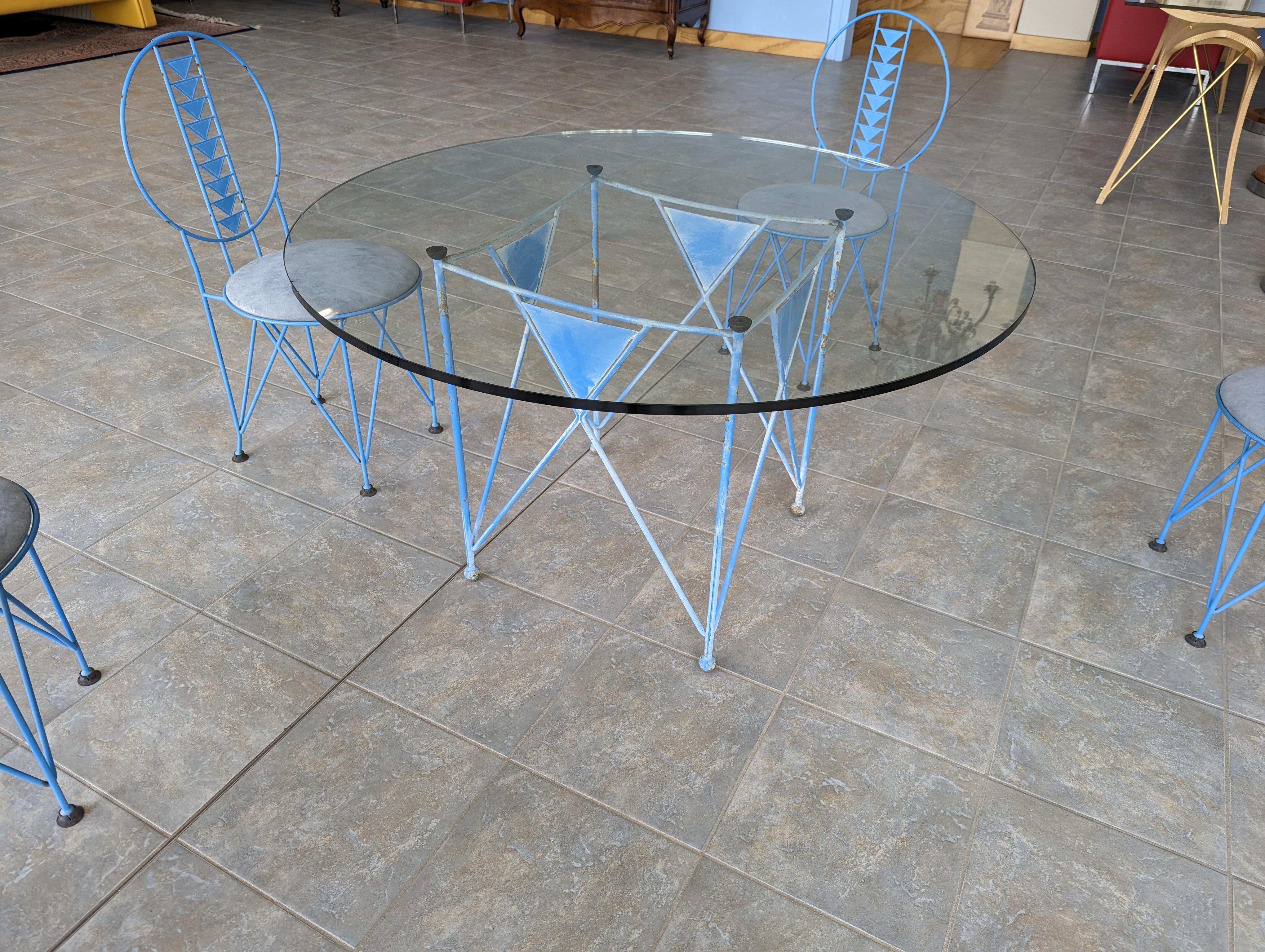 Frank Lloyd Wright Cassina Midway 2 and 3 Steel Dining Set in Blue Color, 1986 6