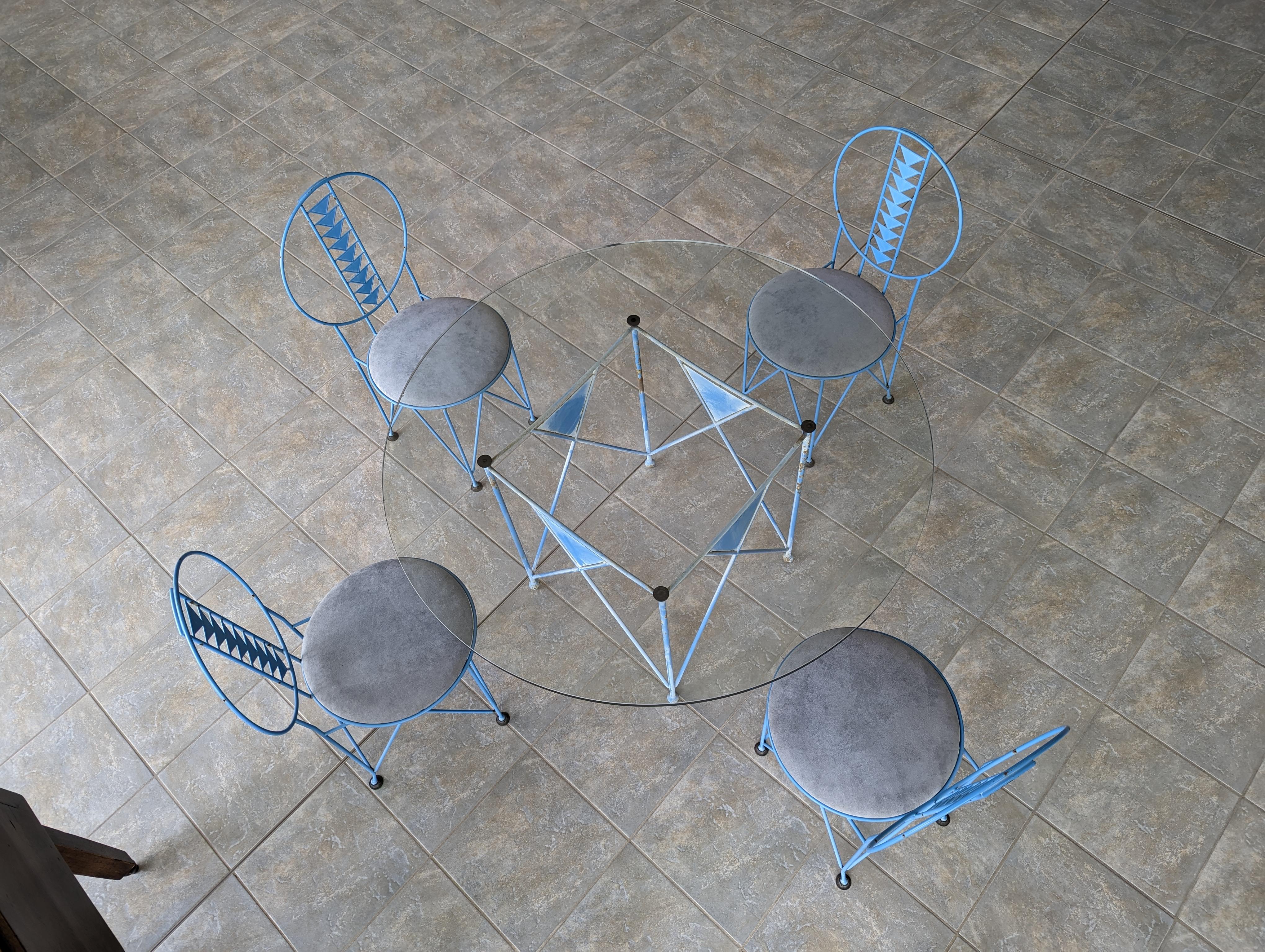 Frank Lloyd Wright Cassina Midway 2 and 3 Steel Dining Set in Blue Color, 1986 12