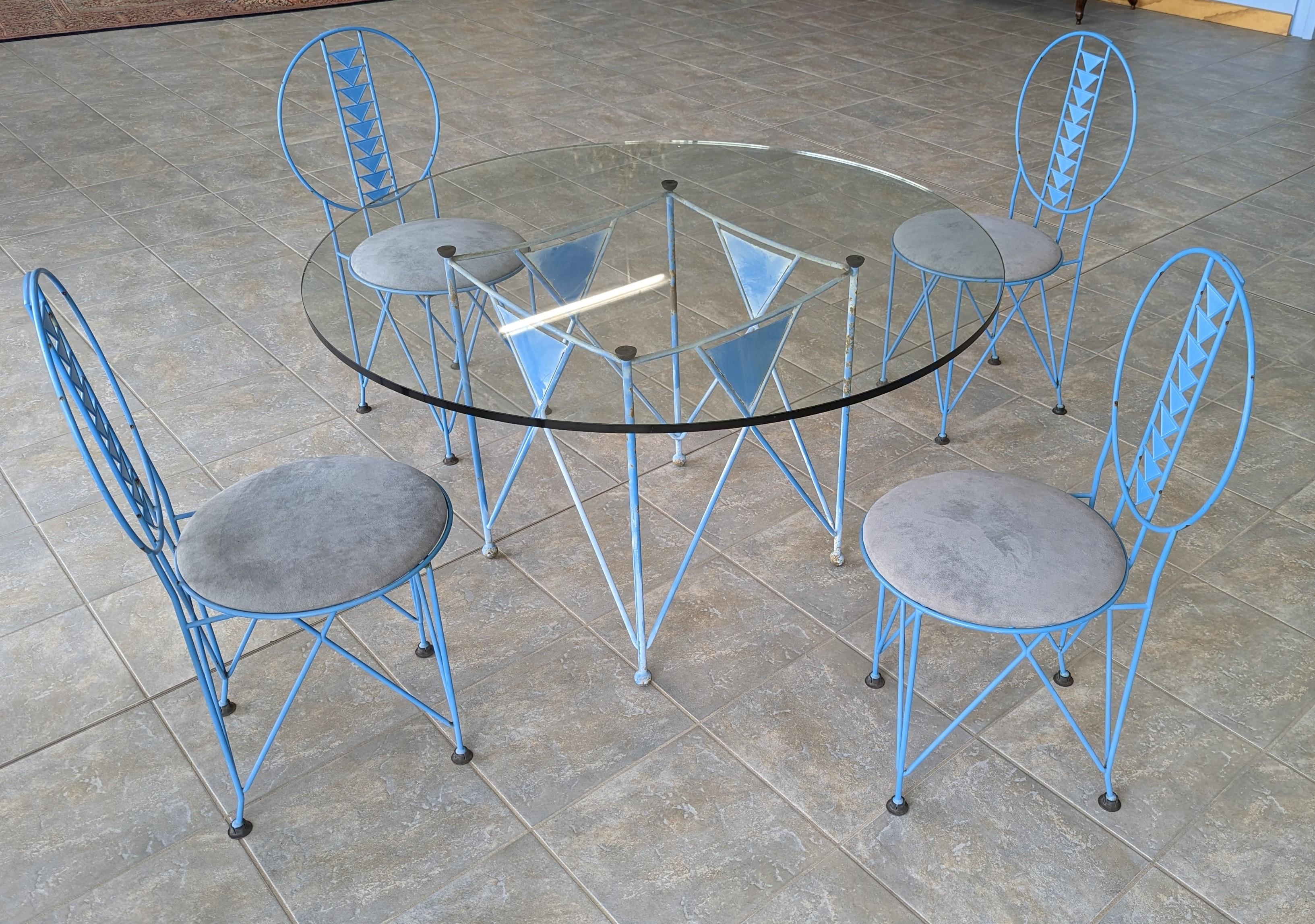Prairie School Frank Lloyd Wright Cassina Midway 2 and 3 Steel Dining Set in Blue Color, 1986