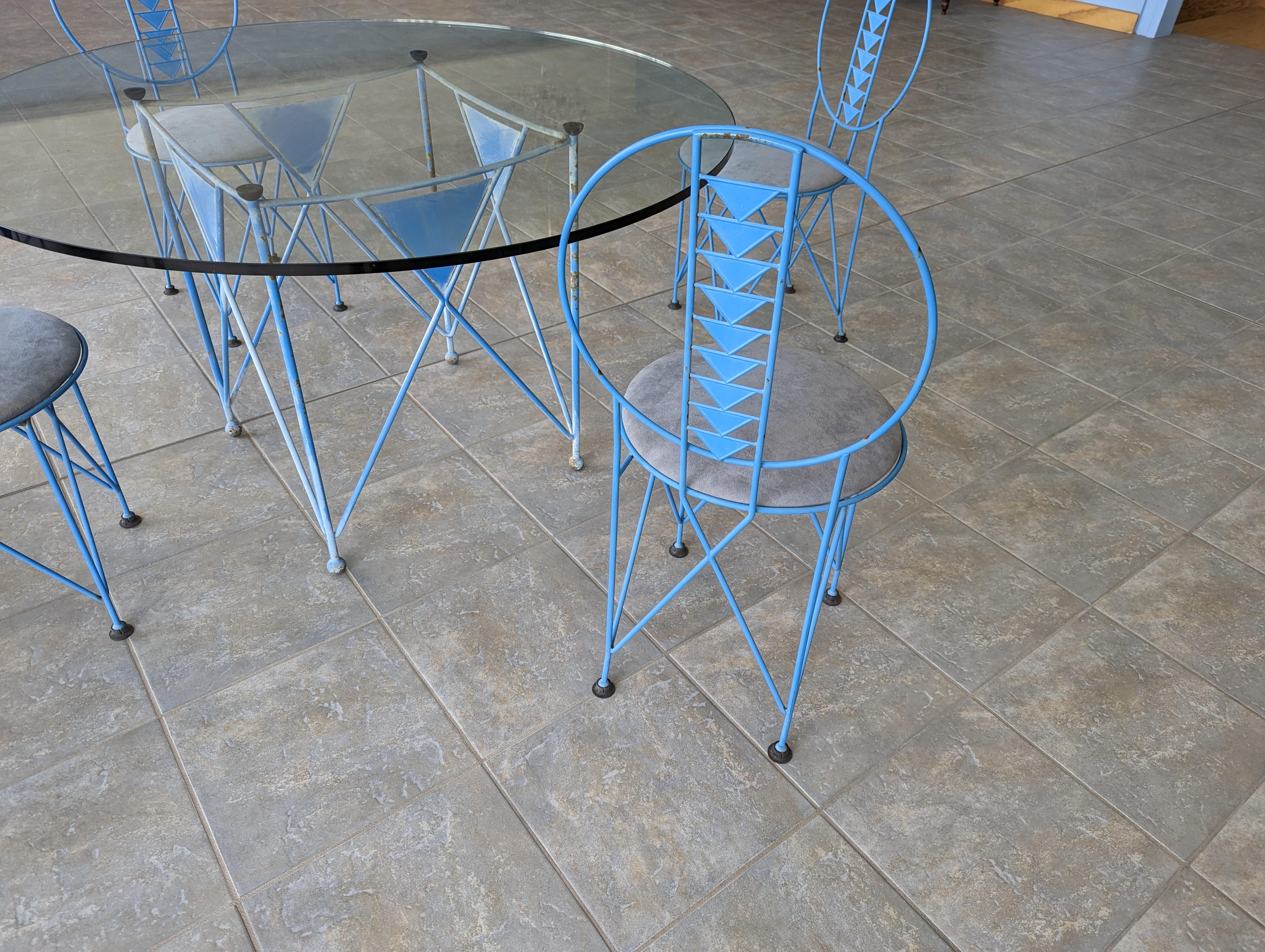 Late 20th Century Frank Lloyd Wright Cassina Midway 2 and 3 Steel Dining Set in Blue Color, 1986