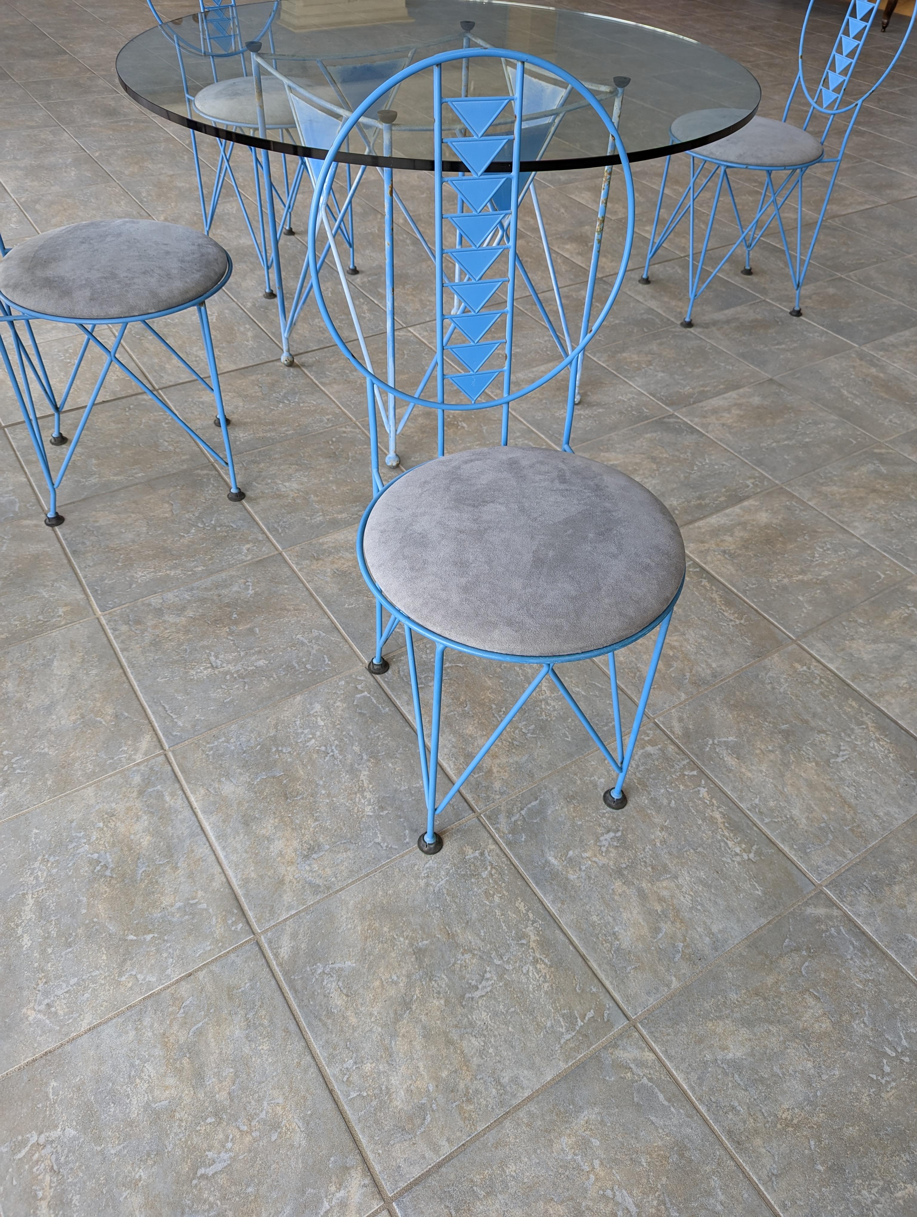 Frank Lloyd Wright Cassina Midway 2 and 3 Steel Dining Set in Blue Color, 1986 2