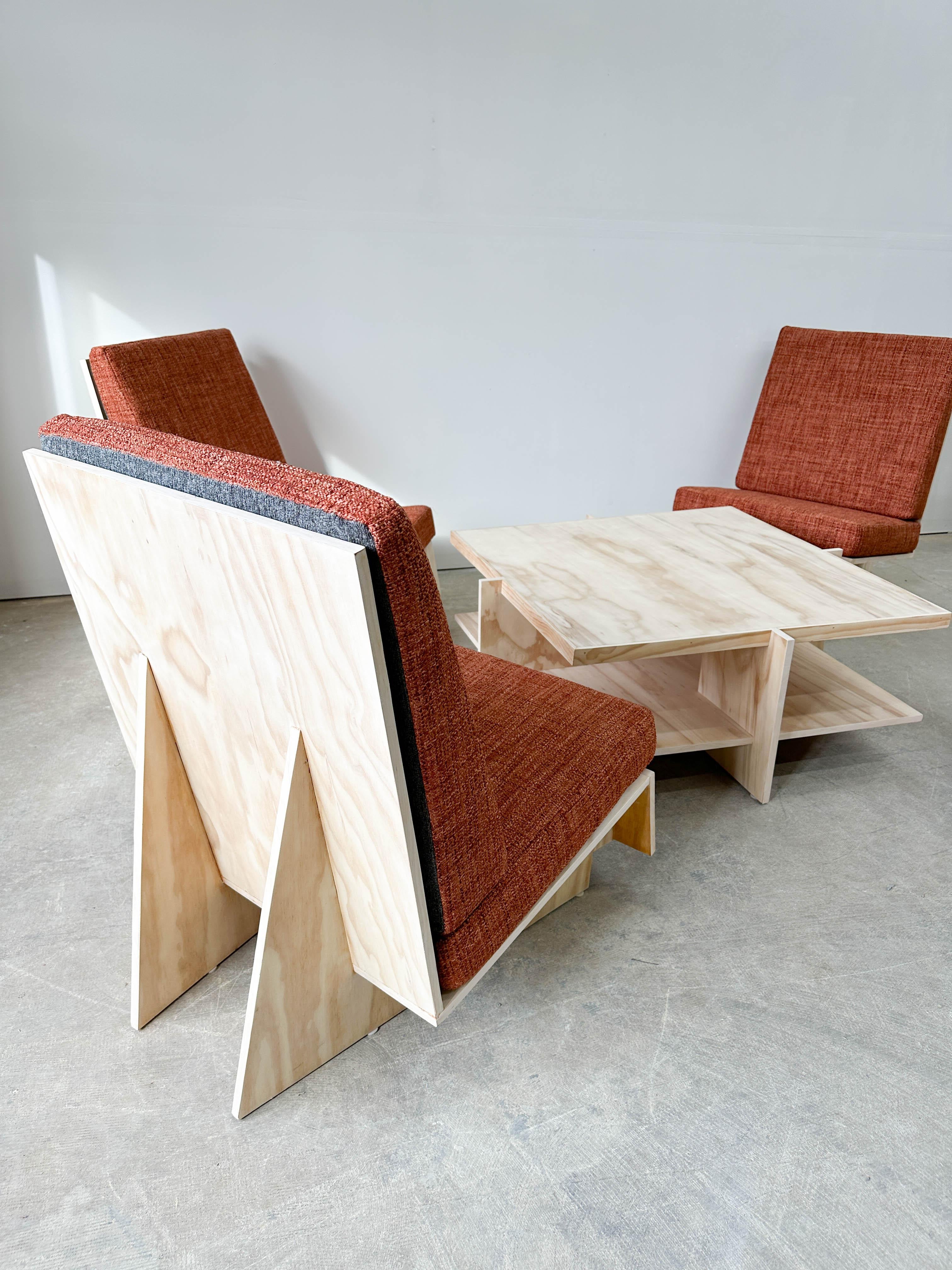 Frank Lloyd Wright Coffee Table and Lounge Chairs For Sale 3