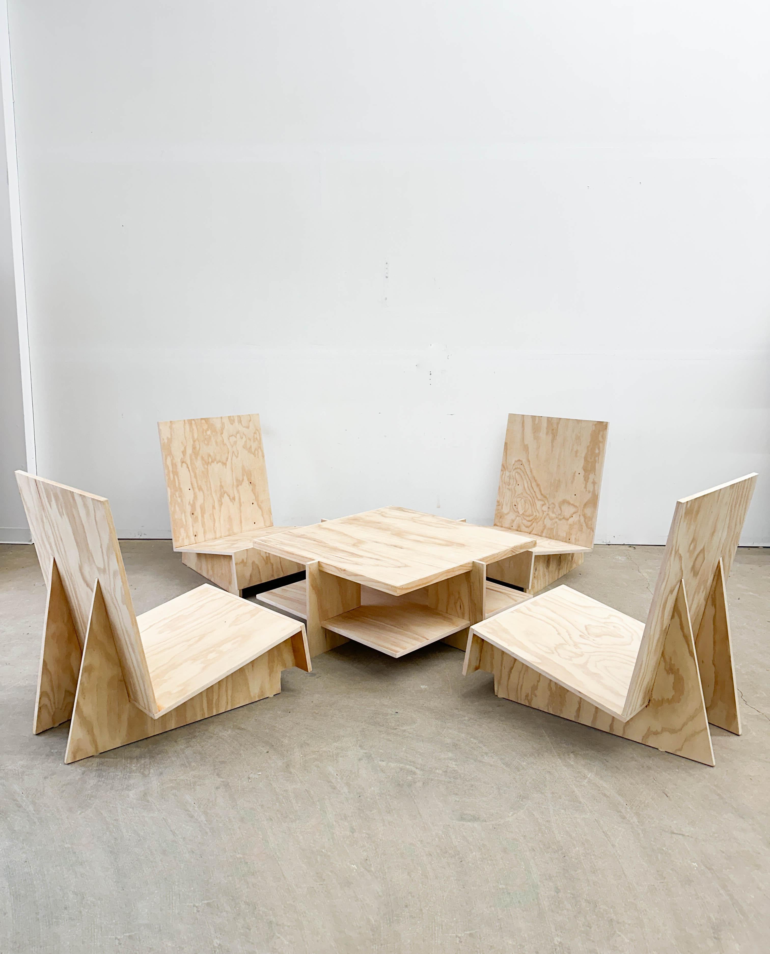 Mid-Century Modern Frank Lloyd Wright Coffee Table and Lounge Chairs For Sale
