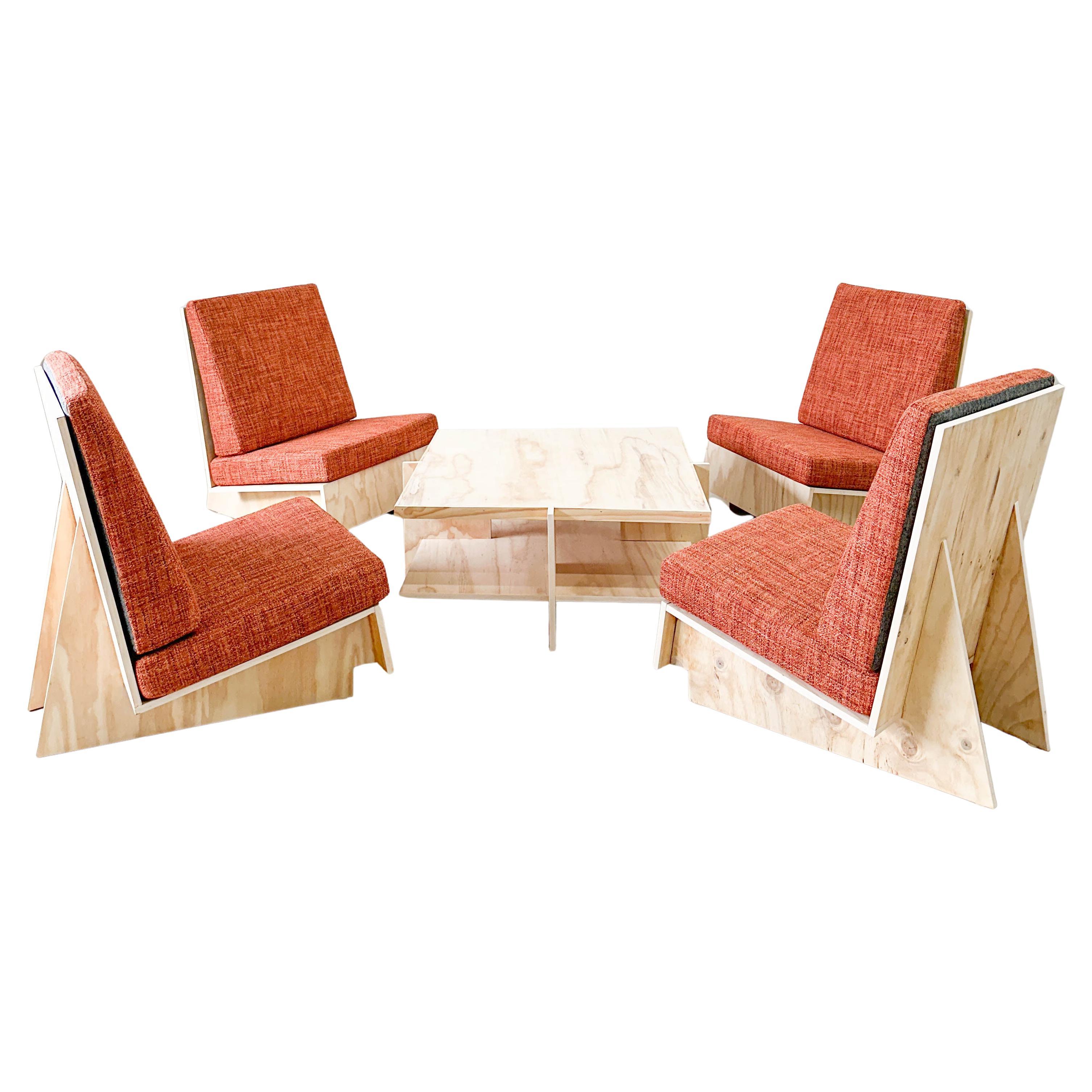 Frank Lloyd Wright Coffee Table and Lounge Chairs For Sale