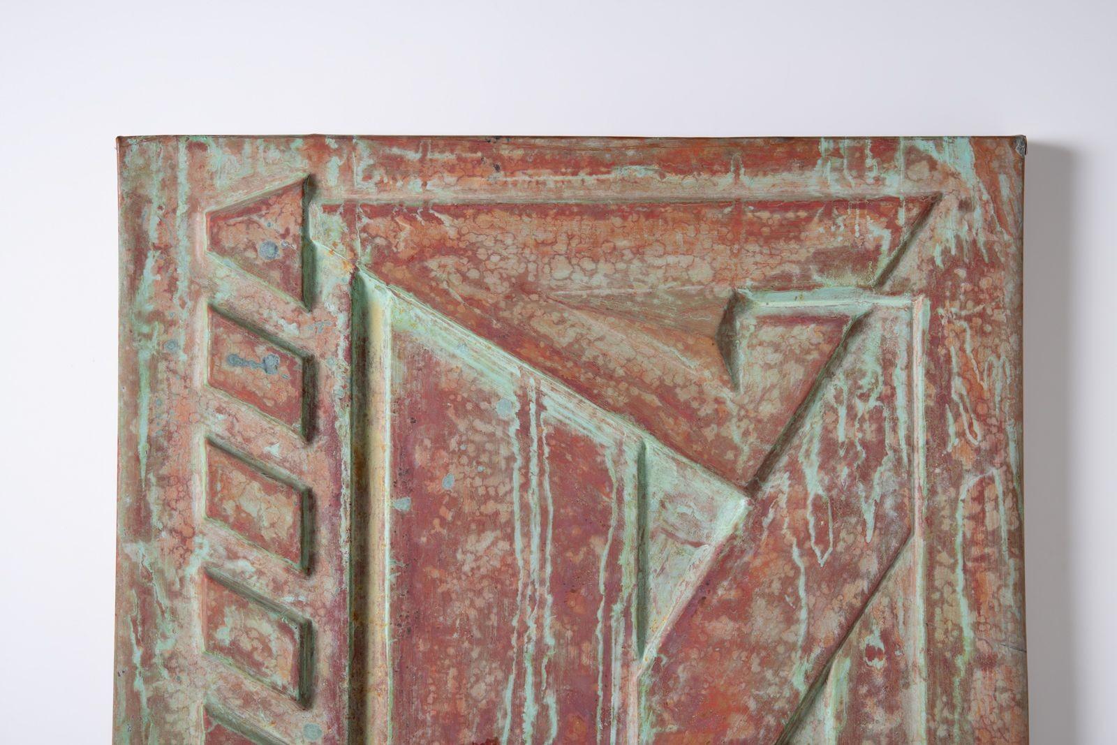 Panneau architectural en relief en cuivre de Frank Lloyd Wright provenant de la tour Price 1956 en vente 1