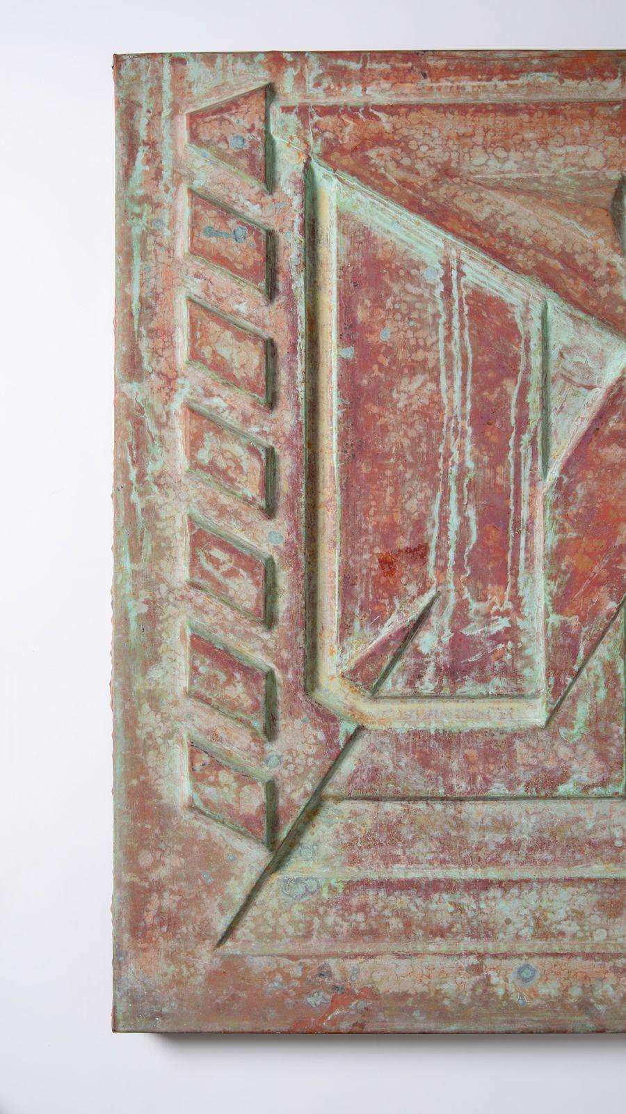 20ième siècle Panneau architectural en relief en cuivre de Frank Lloyd Wright provenant de la tour Price 1956 en vente