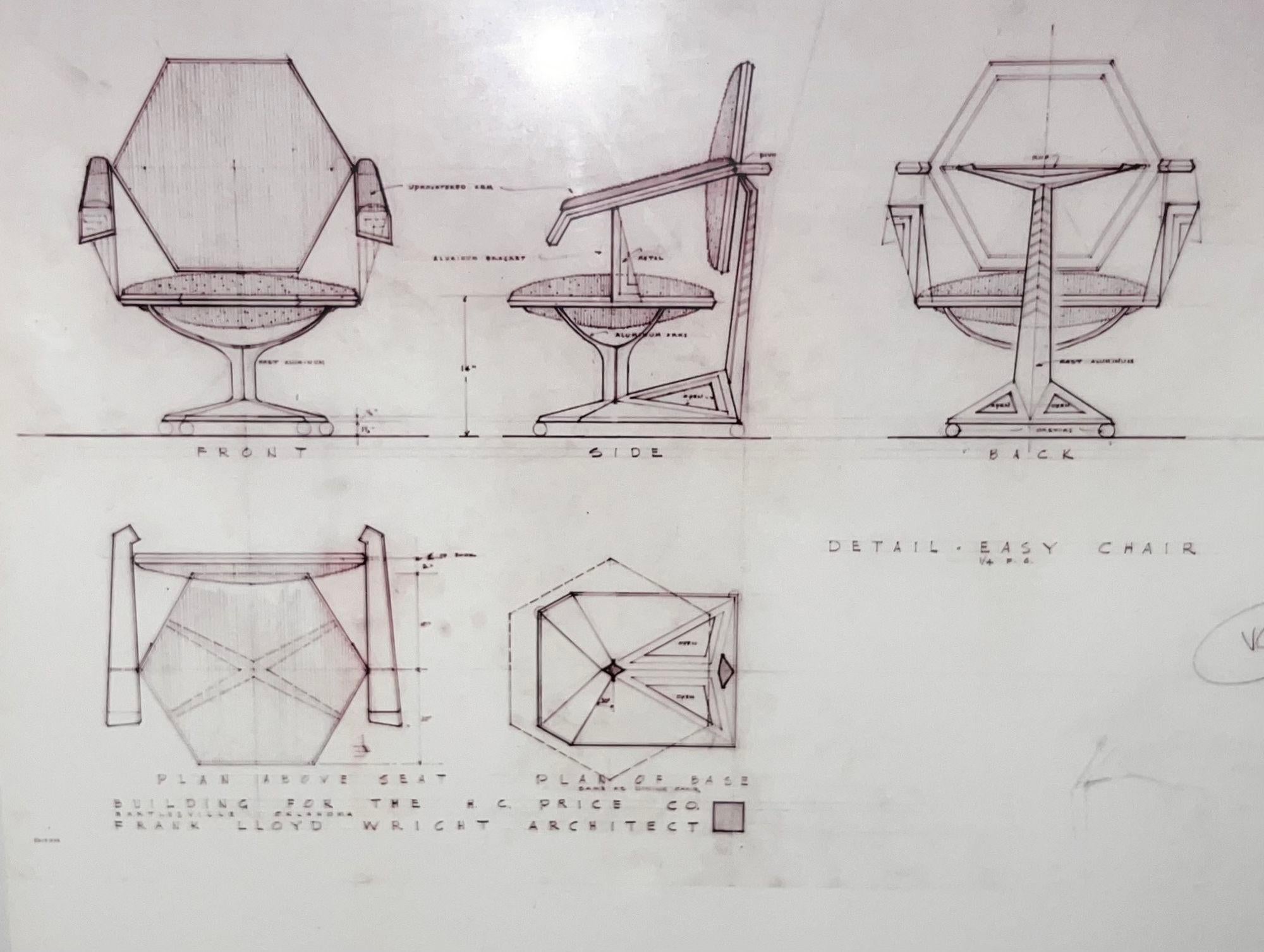 Frank Lloyd Wright Custom Slant Arm Origami Chair for Price Tower 1956 For Sale 4