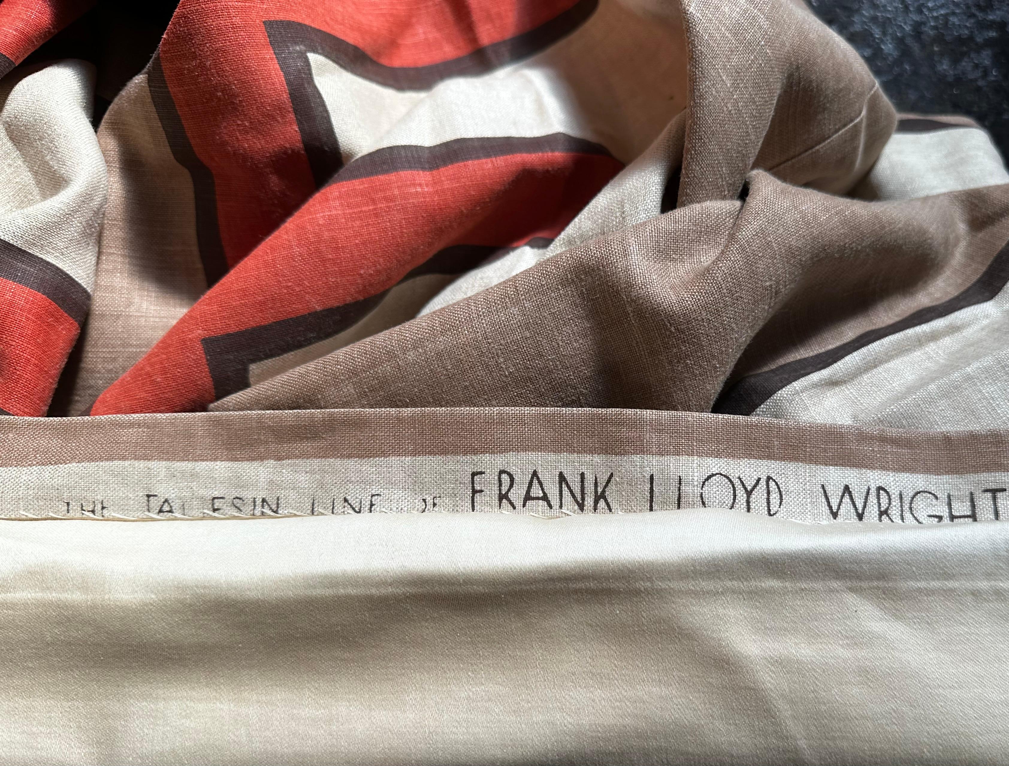 Frank Lloyd Wright Design 103: Brown Wood & Brick Extended Curtain Panel, Lined. For Sale 1