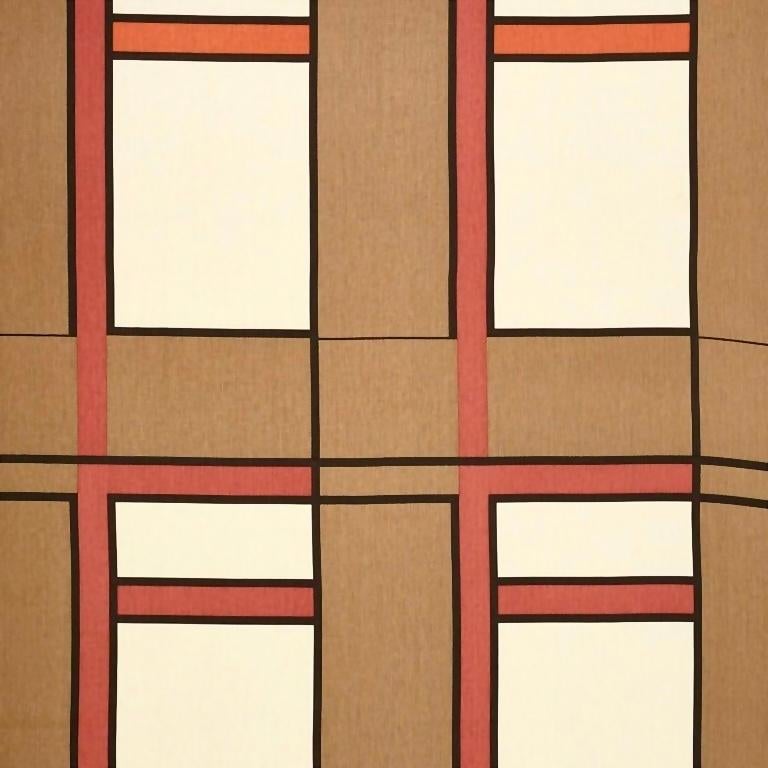 Frank Lloyd Wright Design 103: Brown Wood & Brick Extended Curtain Panel, Lined. For Sale 2