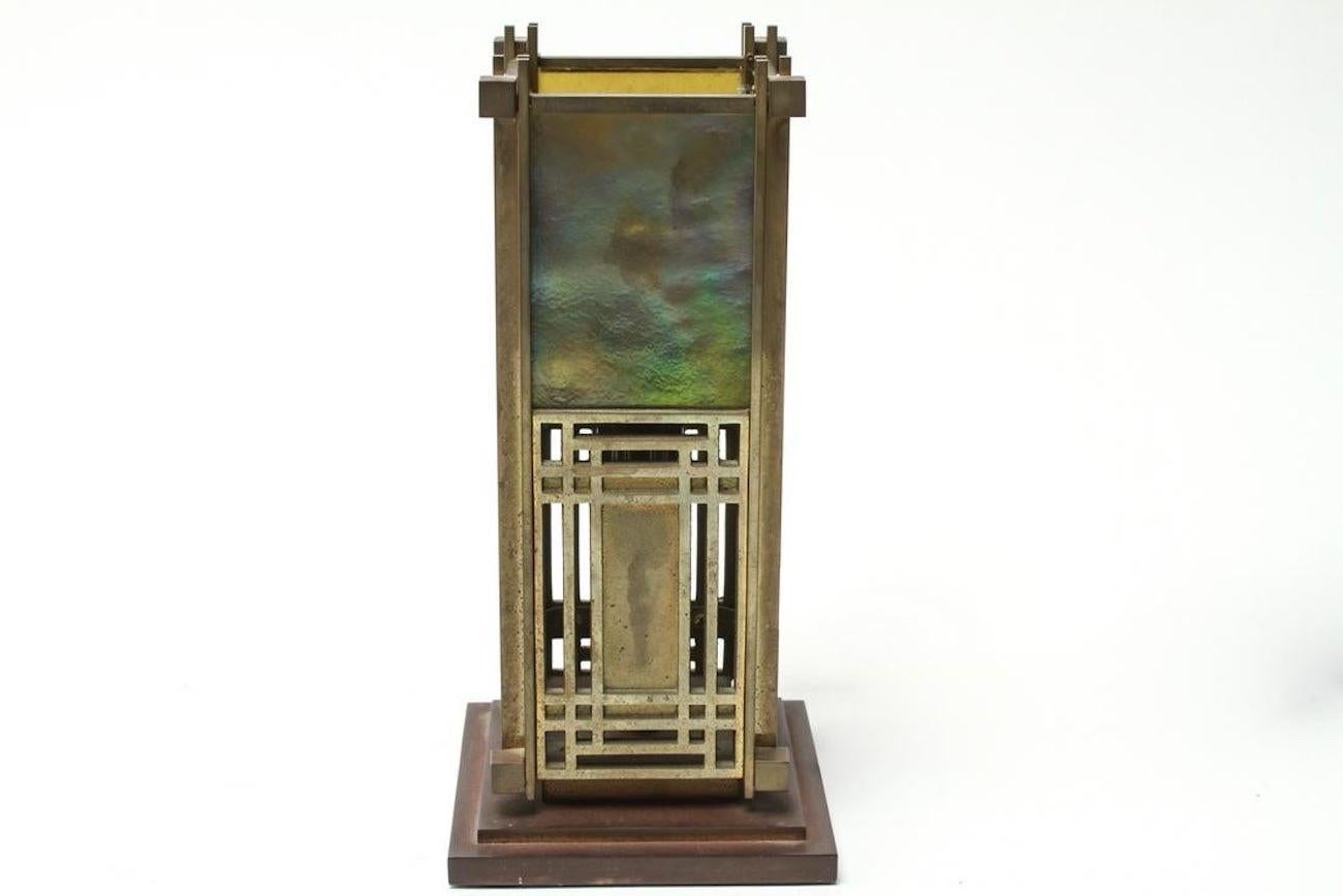 Frank Lloyd Wright Favrille stained glass 'S2300’ Yamagiwa brass table lamp lantern 1994 (also known as the 