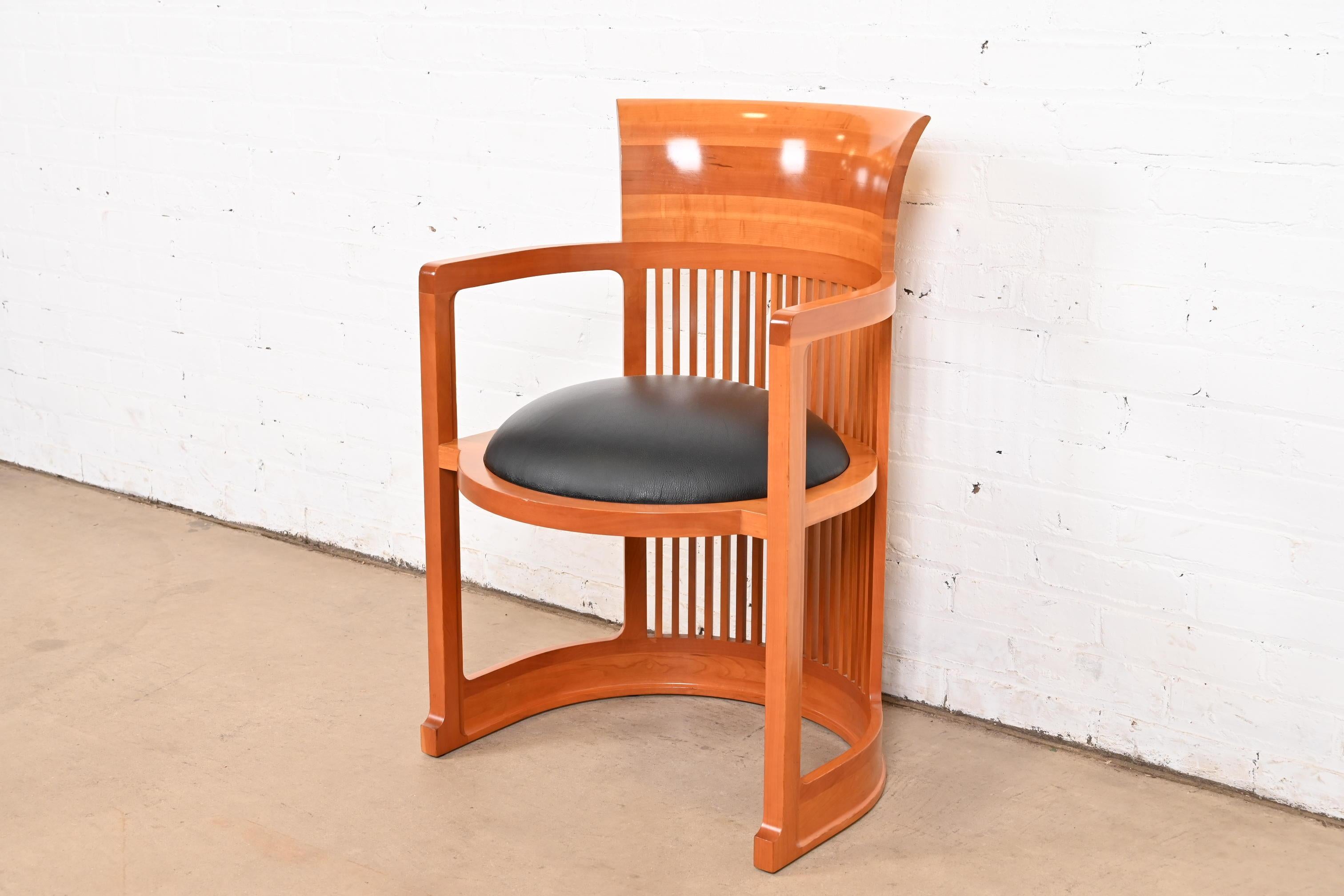 Italian Frank Lloyd Wright for Cassina Arts & Crafts Cherry Wood Barrel Chair