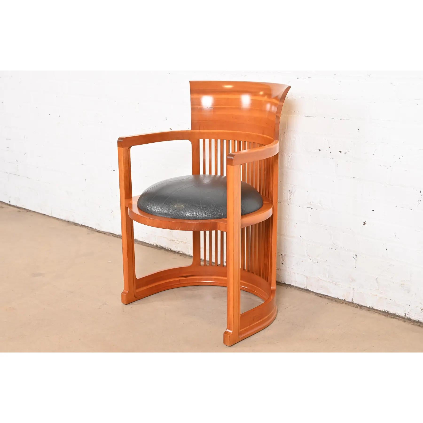 Italian Frank Lloyd Wright for Cassina Arts & Crafts Cherry Wood Barrel Chair