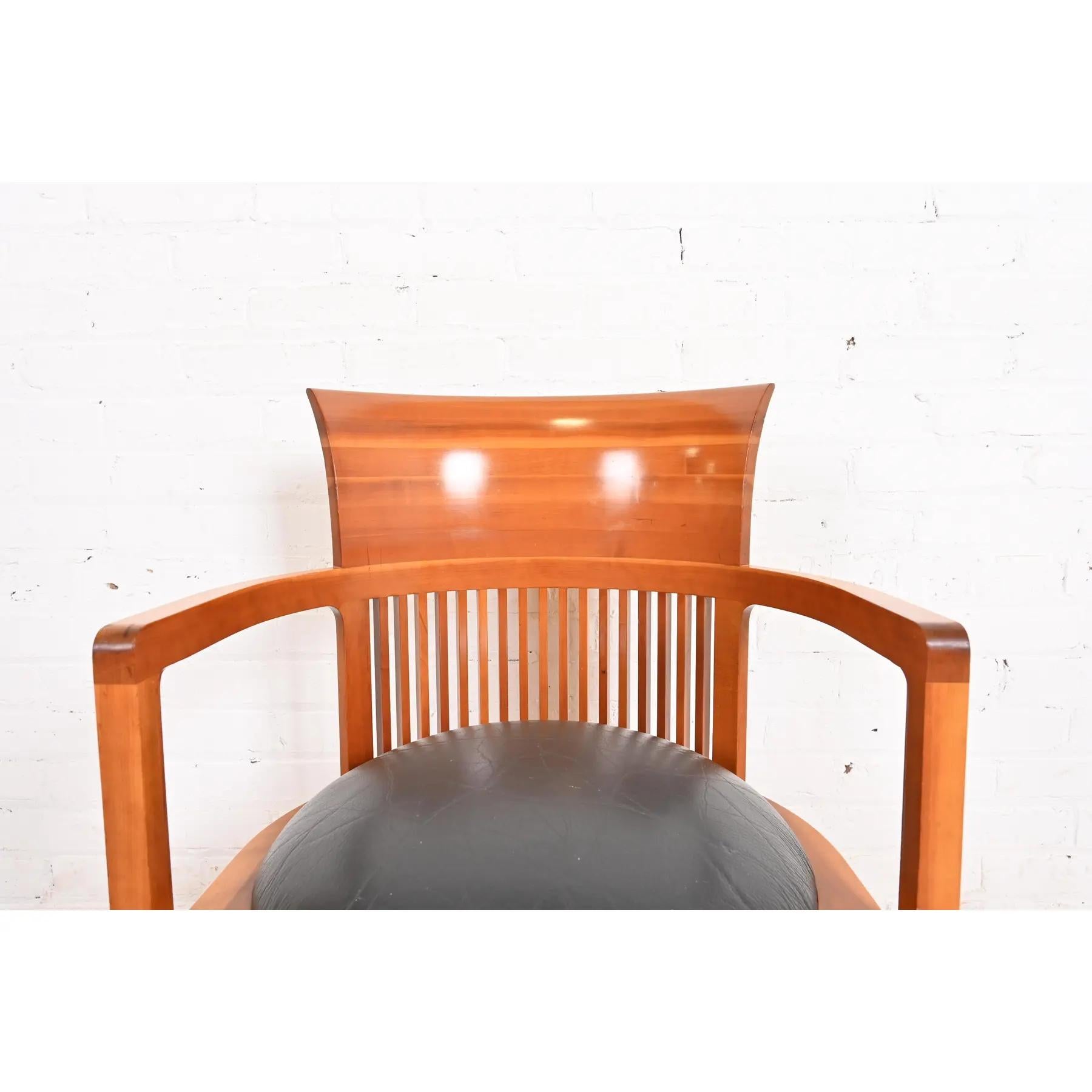 Leather Frank Lloyd Wright for Cassina Arts & Crafts Cherry Wood Barrel Chair