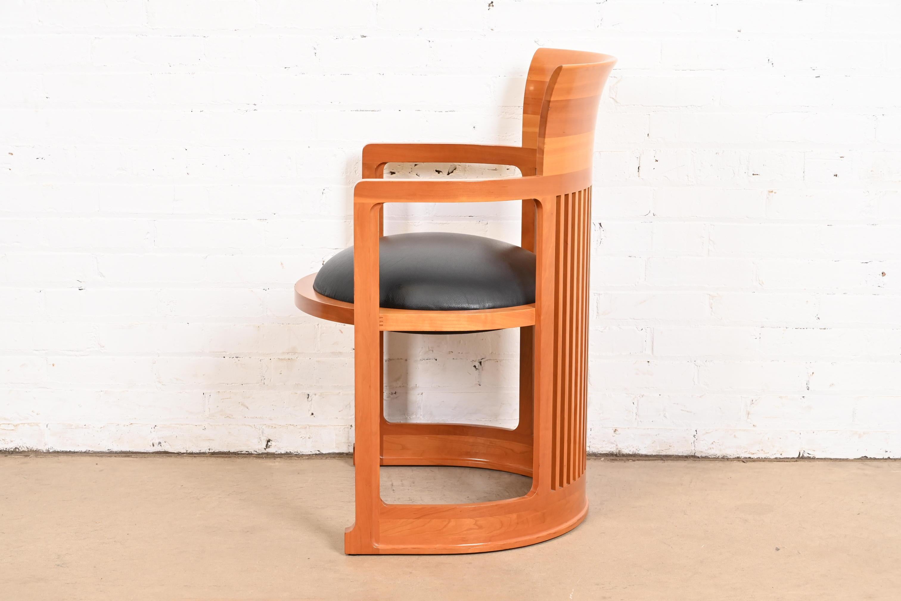 Frank Lloyd Wright for Cassina Arts & Crafts Cherry Wood Barrel Chairs, Pair 3