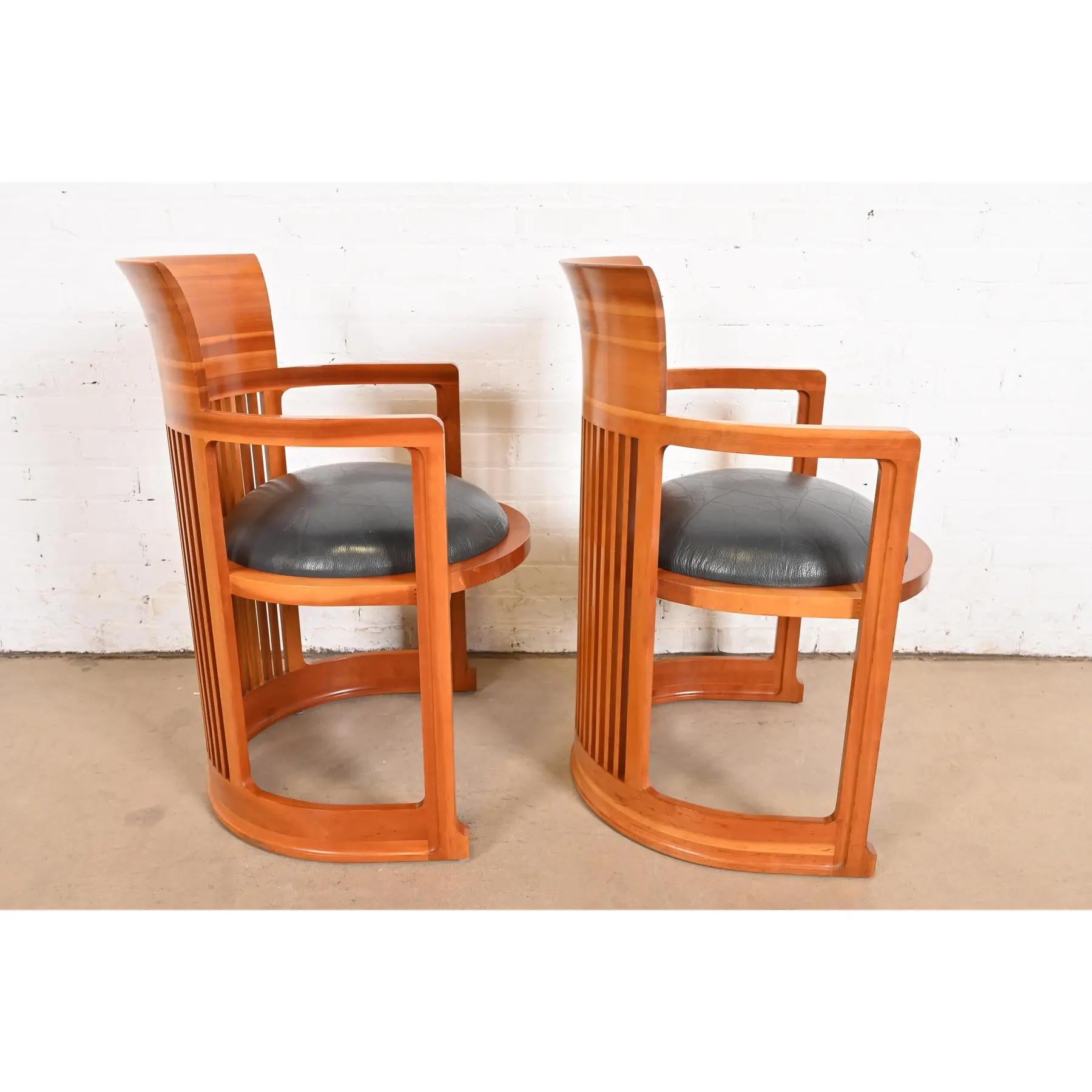 Frank Lloyd Wright for Cassina Arts & Crafts Cherry Wood Barrel Chairs, Pair 3
