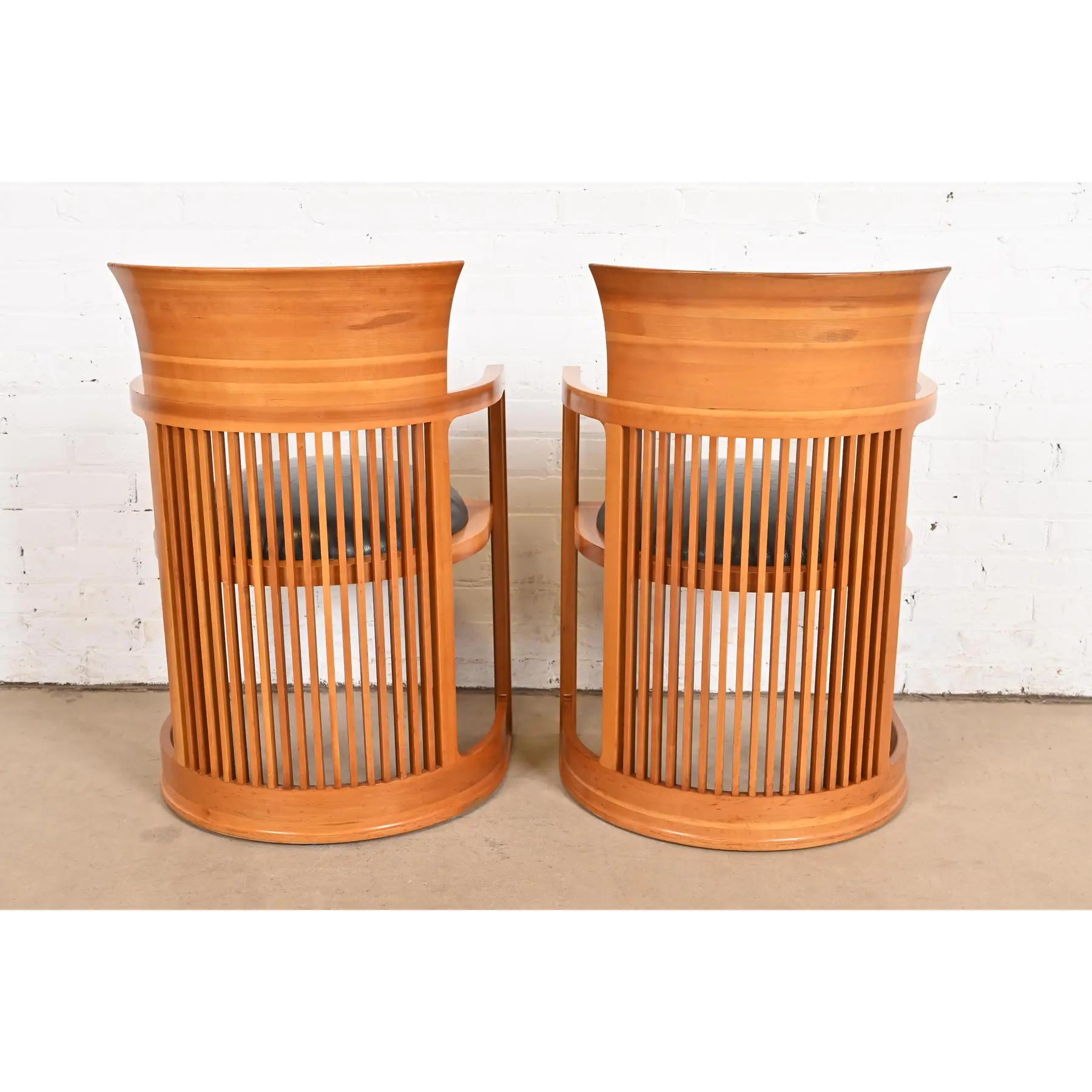 Frank Lloyd Wright for Cassina Arts & Crafts Cherry Wood Barrel Chairs, Pair 4