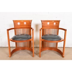 Frank Lloyd Wright for Cassina Arts & Crafts Cherry Wood Barrel Chairs, Pair