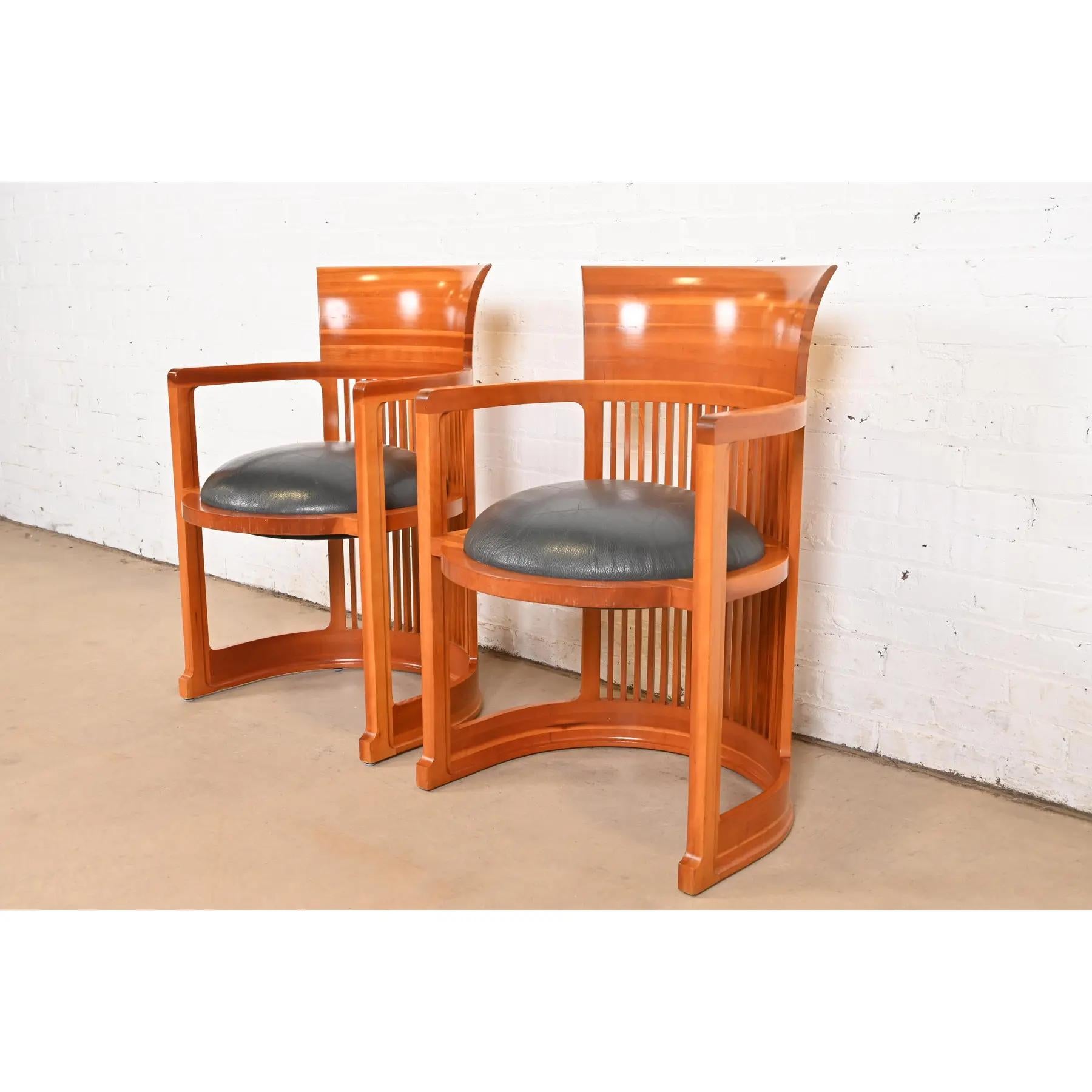 Mission Frank Lloyd Wright for Cassina Arts & Crafts Cherry Wood Barrel Chairs, Pair