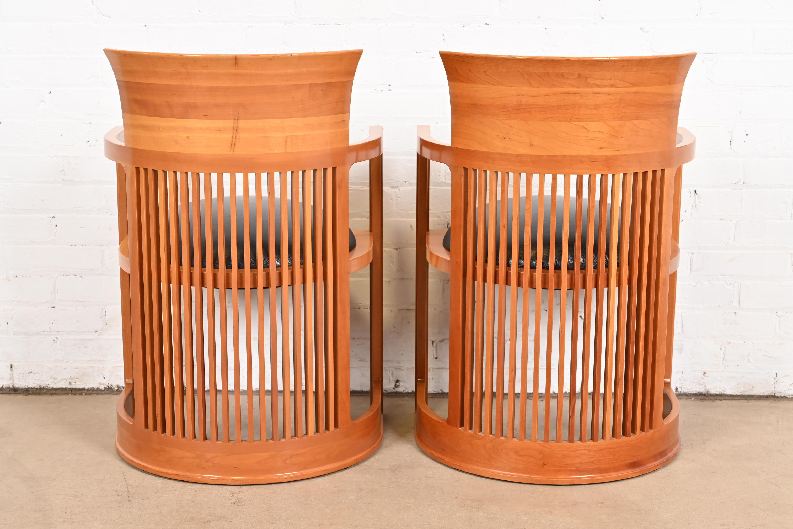 Late 20th Century Frank Lloyd Wright for Cassina Arts & Crafts Cherry Wood Barrel Chairs, Pair