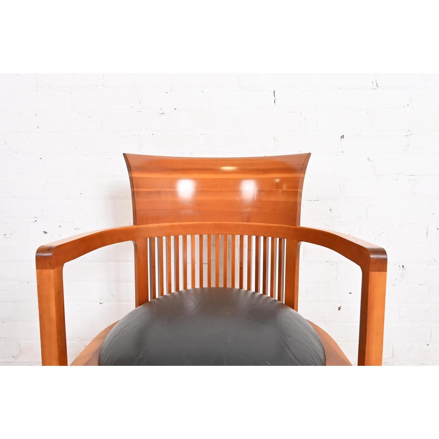 Leather Frank Lloyd Wright for Cassina Arts & Crafts Cherry Wood Barrel Chairs, Pair