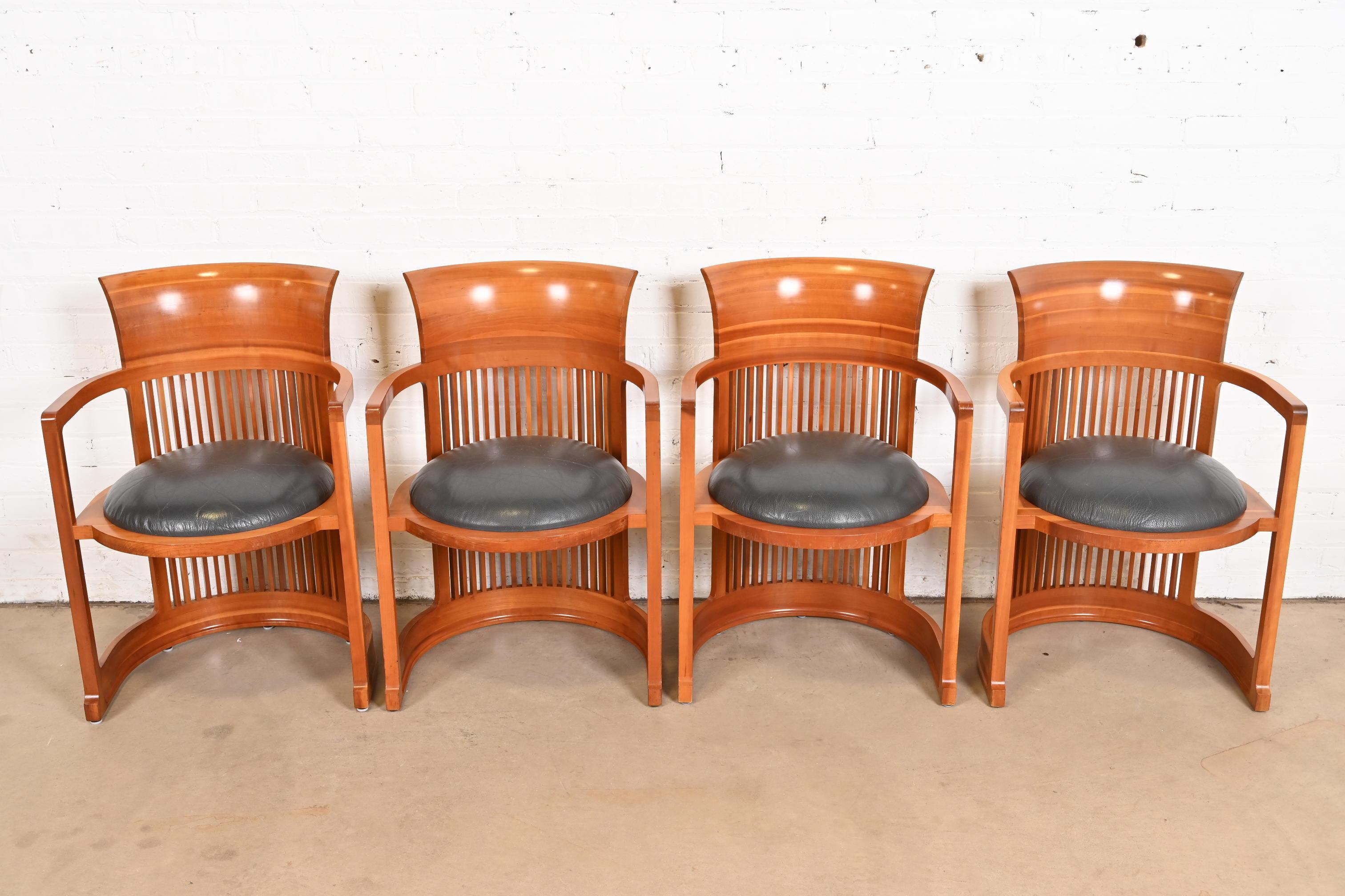 Arts and Crafts Frank Lloyd Wright for Cassina Arts & Crafts Cherry Wood Barrel Chairs, Set of 4