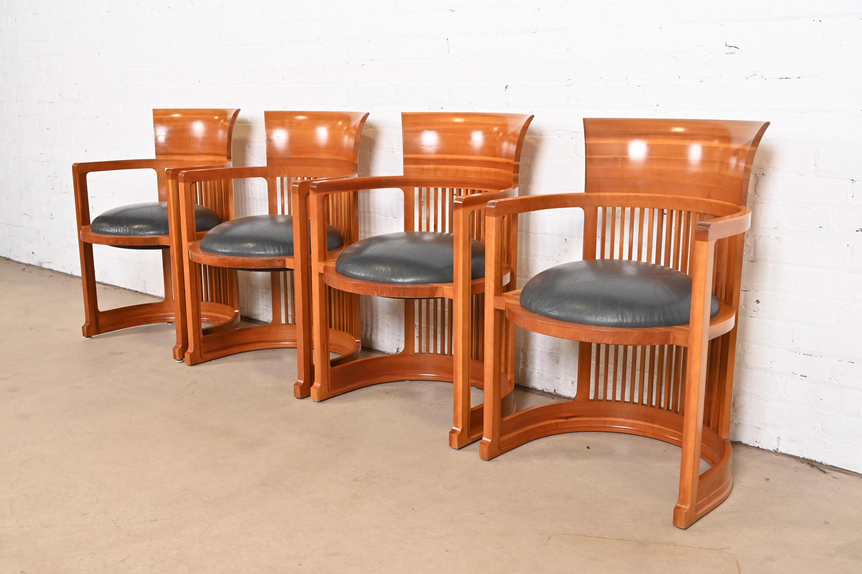 Italian Frank Lloyd Wright for Cassina Arts & Crafts Cherry Wood Barrel Chairs, Set of 4