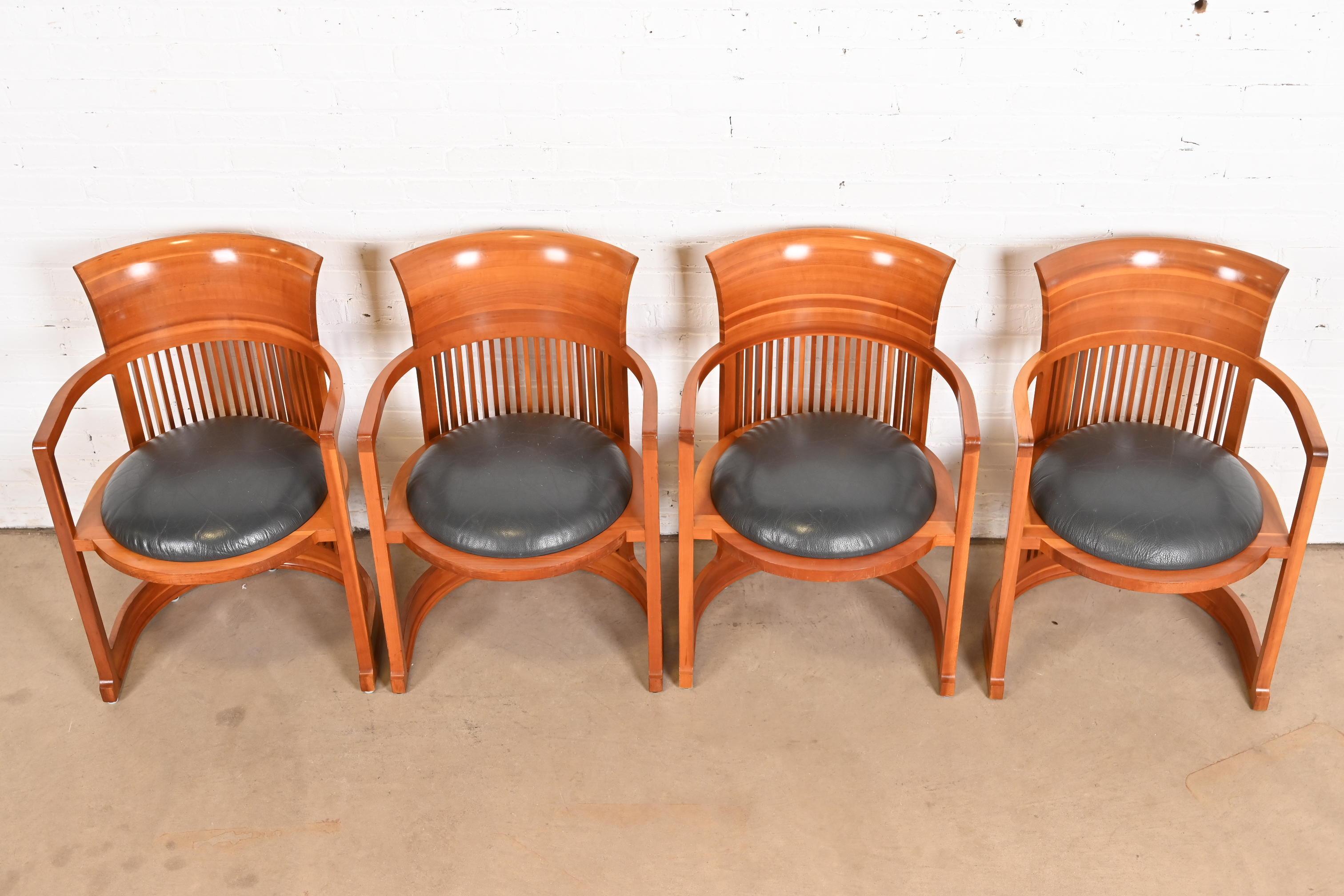 Late 20th Century Frank Lloyd Wright for Cassina Arts & Crafts Cherry Wood Barrel Chairs, Set of 4