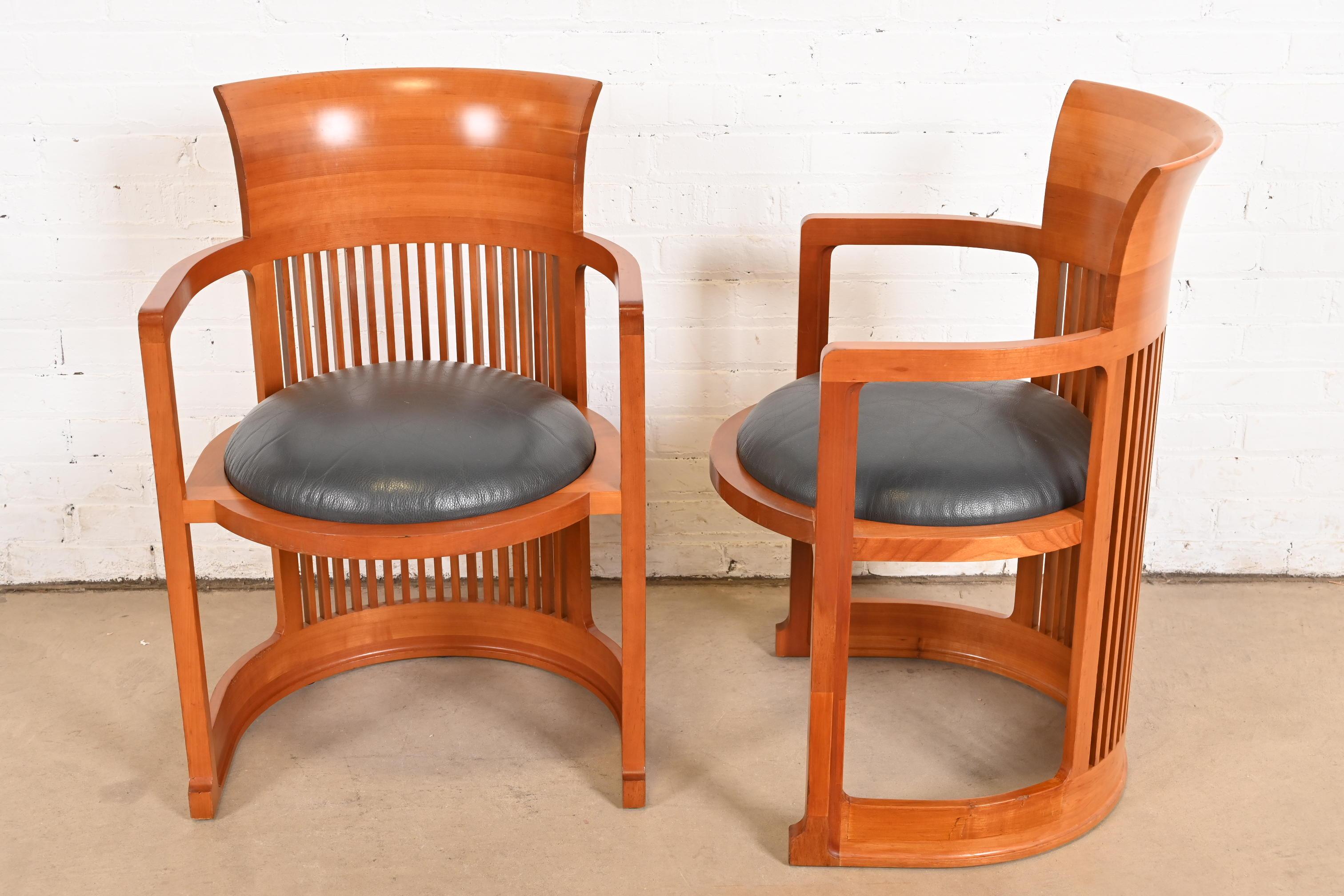 Frank Lloyd Wright for Cassina Arts & Crafts Cherry Wood Barrel Chairs, Set of 4 1