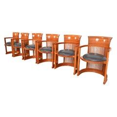 Frank Lloyd Wright for Cassina Arts & Crafts Cherry Wood Barrel Chairs, Set of 6